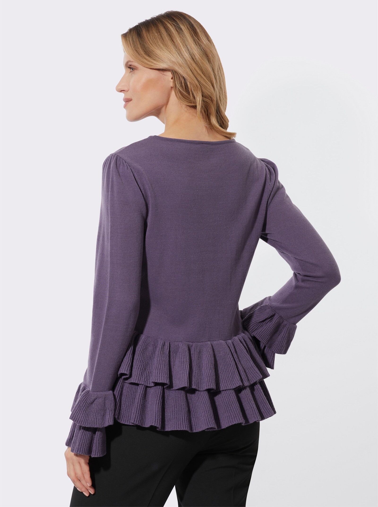 Rundhalspullover mit Volants - feige