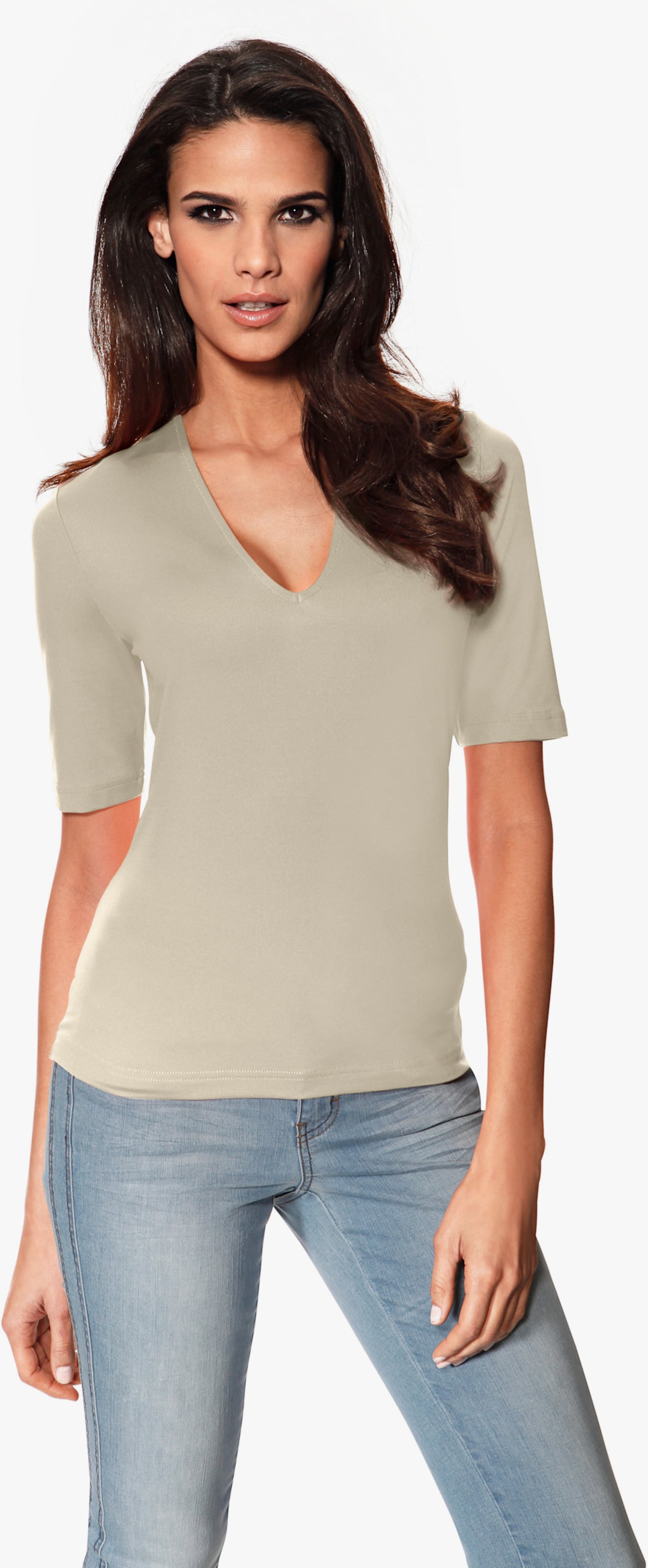 heine Kurzarmshirt mit Halbarm - sand