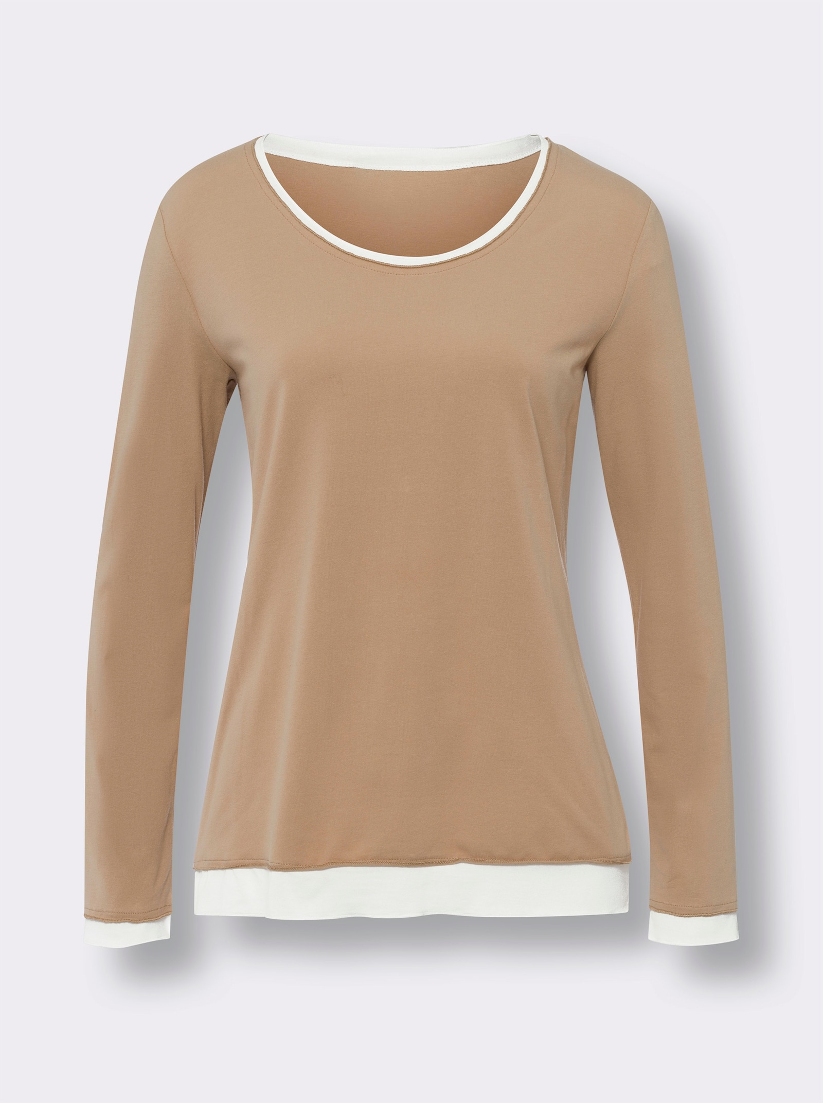heine 2-in-1-Langarmshirt im Lagen-Look - camel-ecru