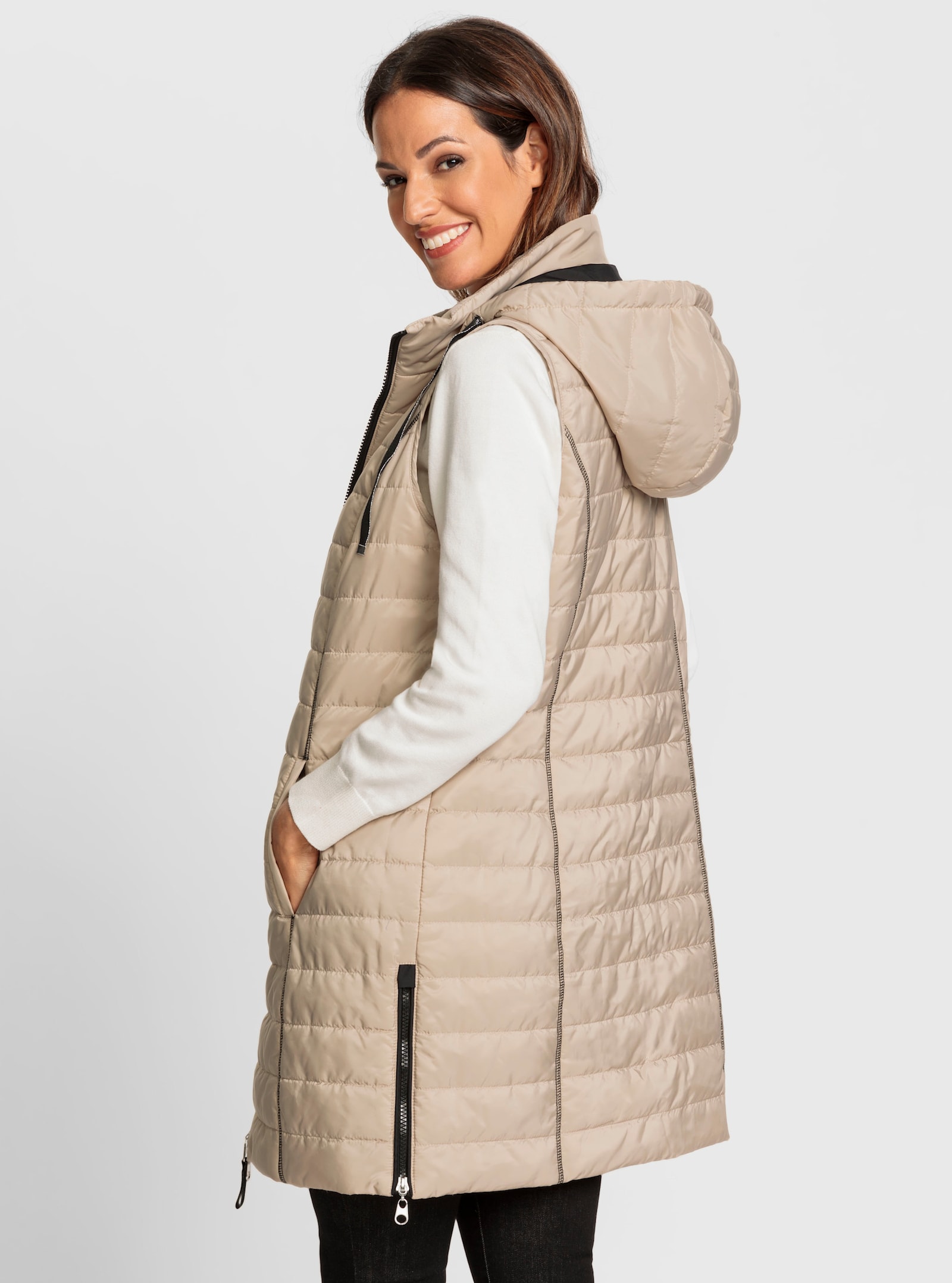Longweste mit abnehmbarer Kapuze - beige
