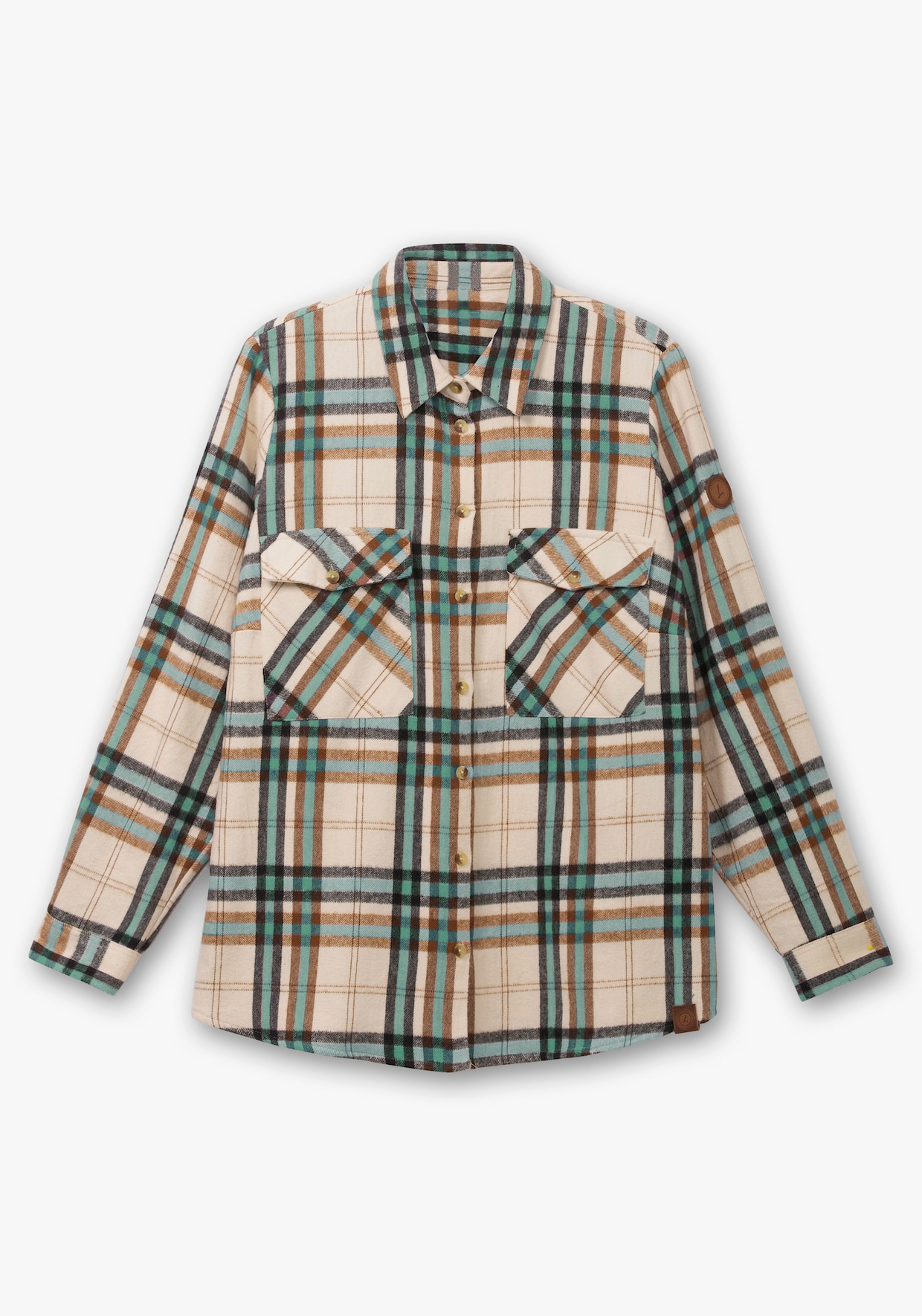 Flanellbluse mit mehrfarbigem Webkaro - jade-elfenbein-kariert