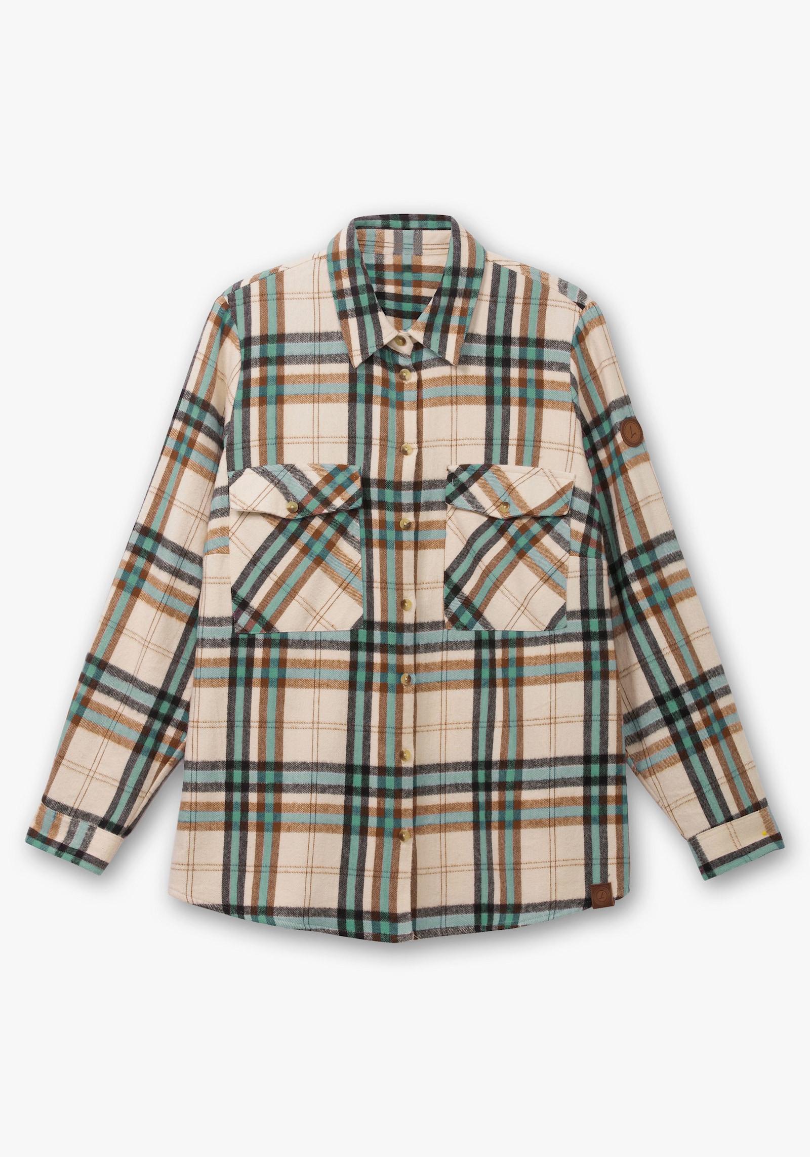 Flanellbluse mit mehrfarbigem Webkaro - jade-elfenbein-kariert