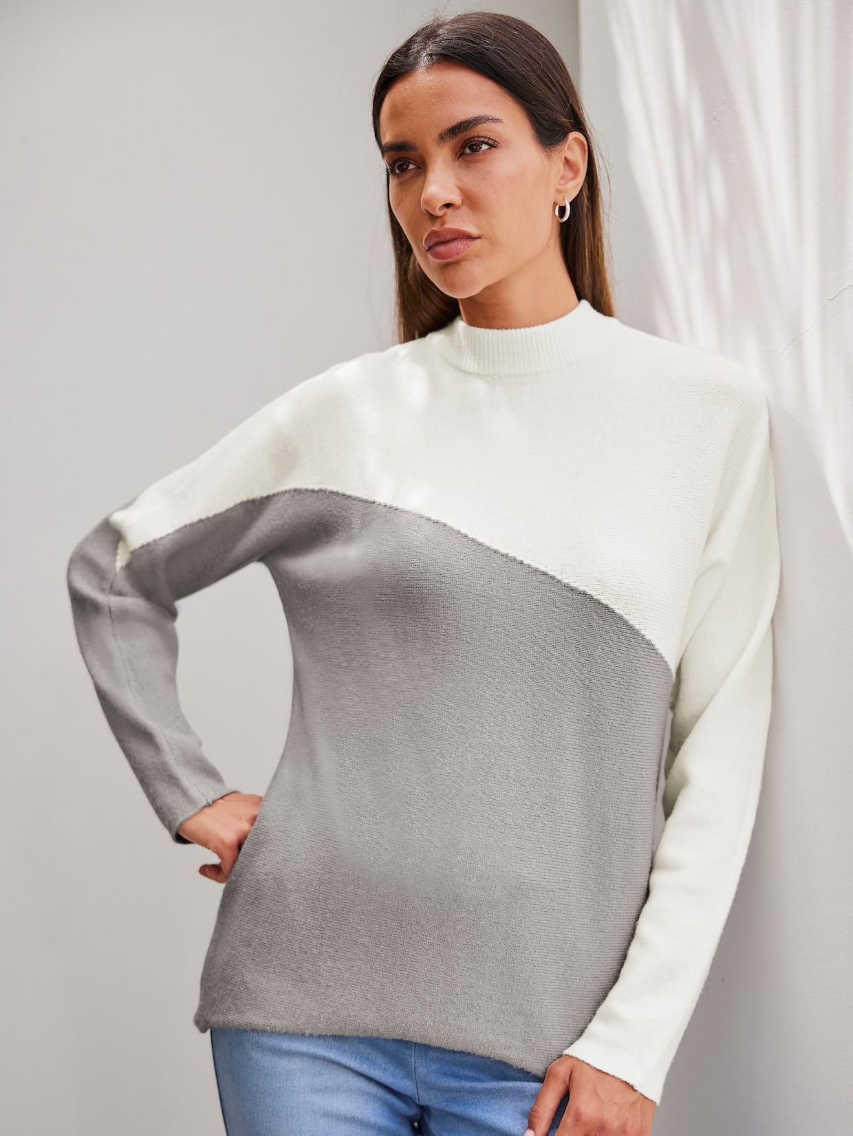 heine Pullover - steingrau-ecru-gemustert