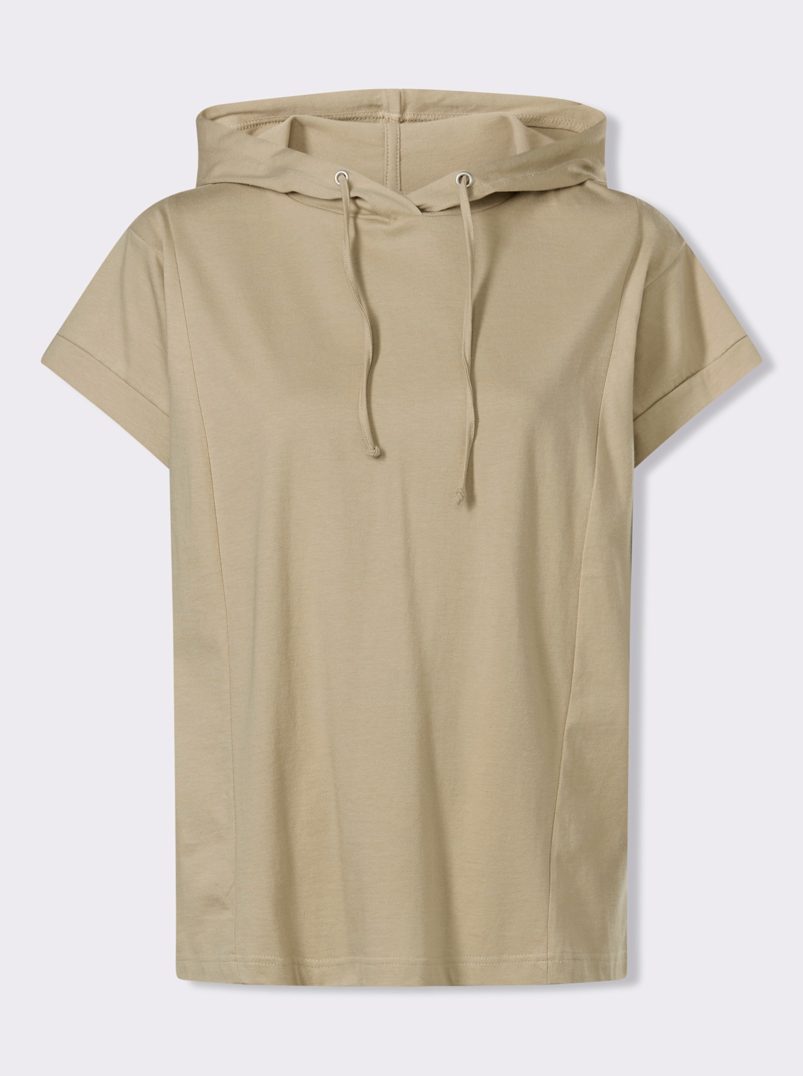 Shirt met capuchon en oversized schouders - beige