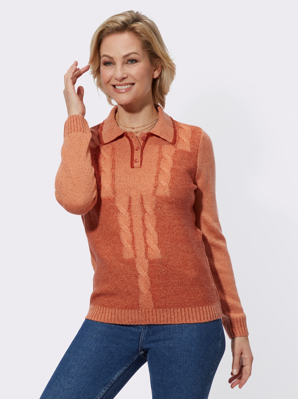Bouclé-pullover - papaja gemêleerd