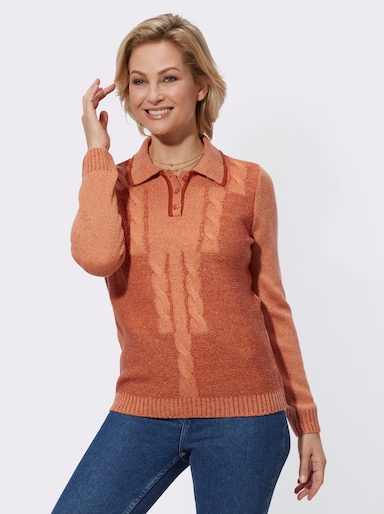 Bouclé-Pullover mit Polokragen - papaya-meliert