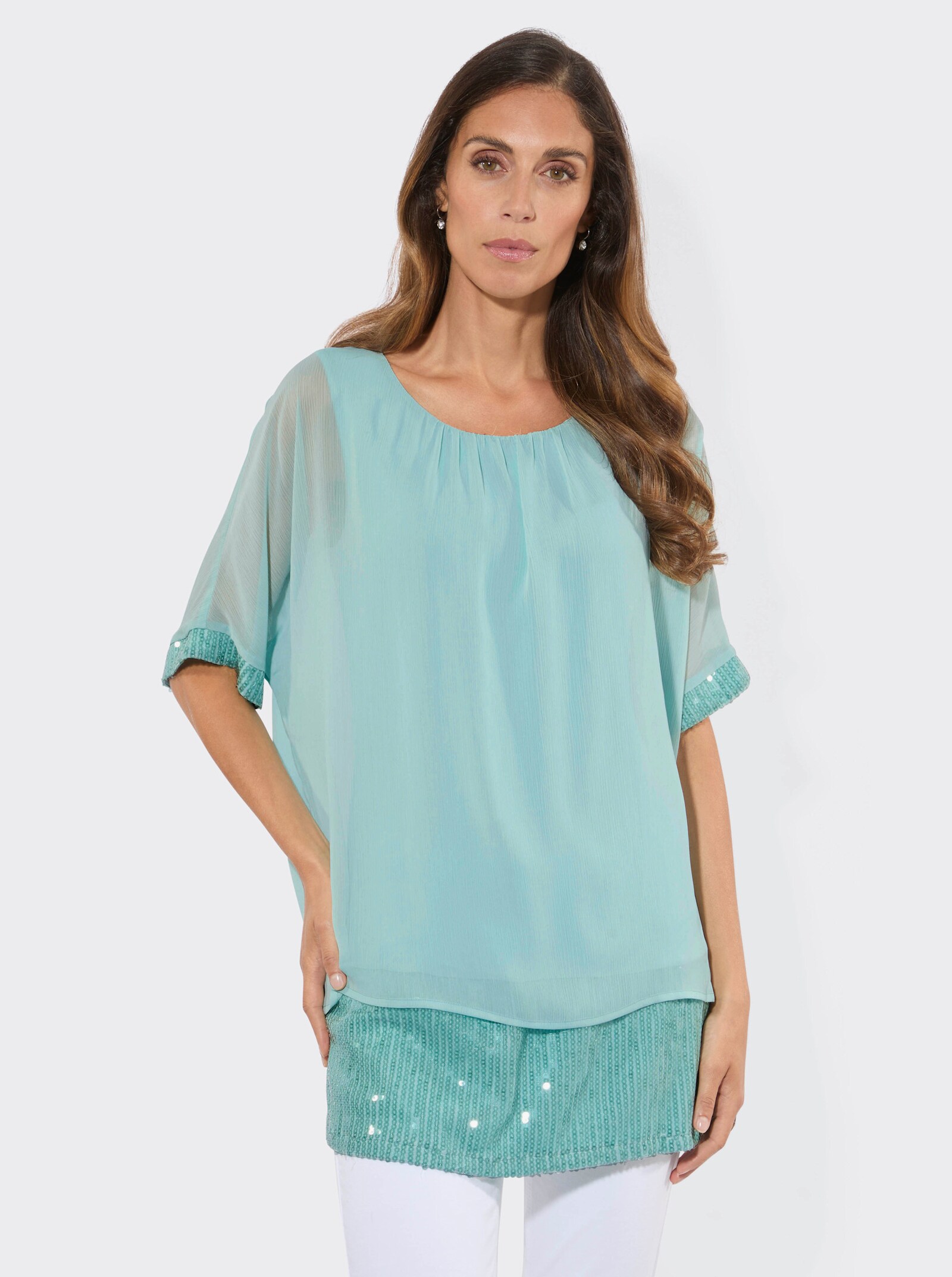 Longbluse in Chiffon-Qualität - mint