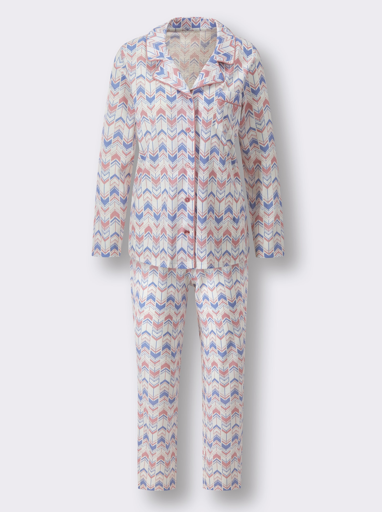 wäschepur Pyjama mit Knopfleiste - ecru-hortensie-bedruckt