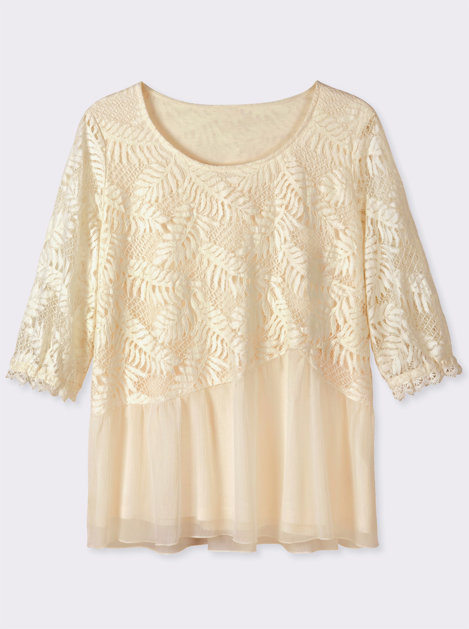 Chiffonbluse mit Baumwoll-Spitze - champagner