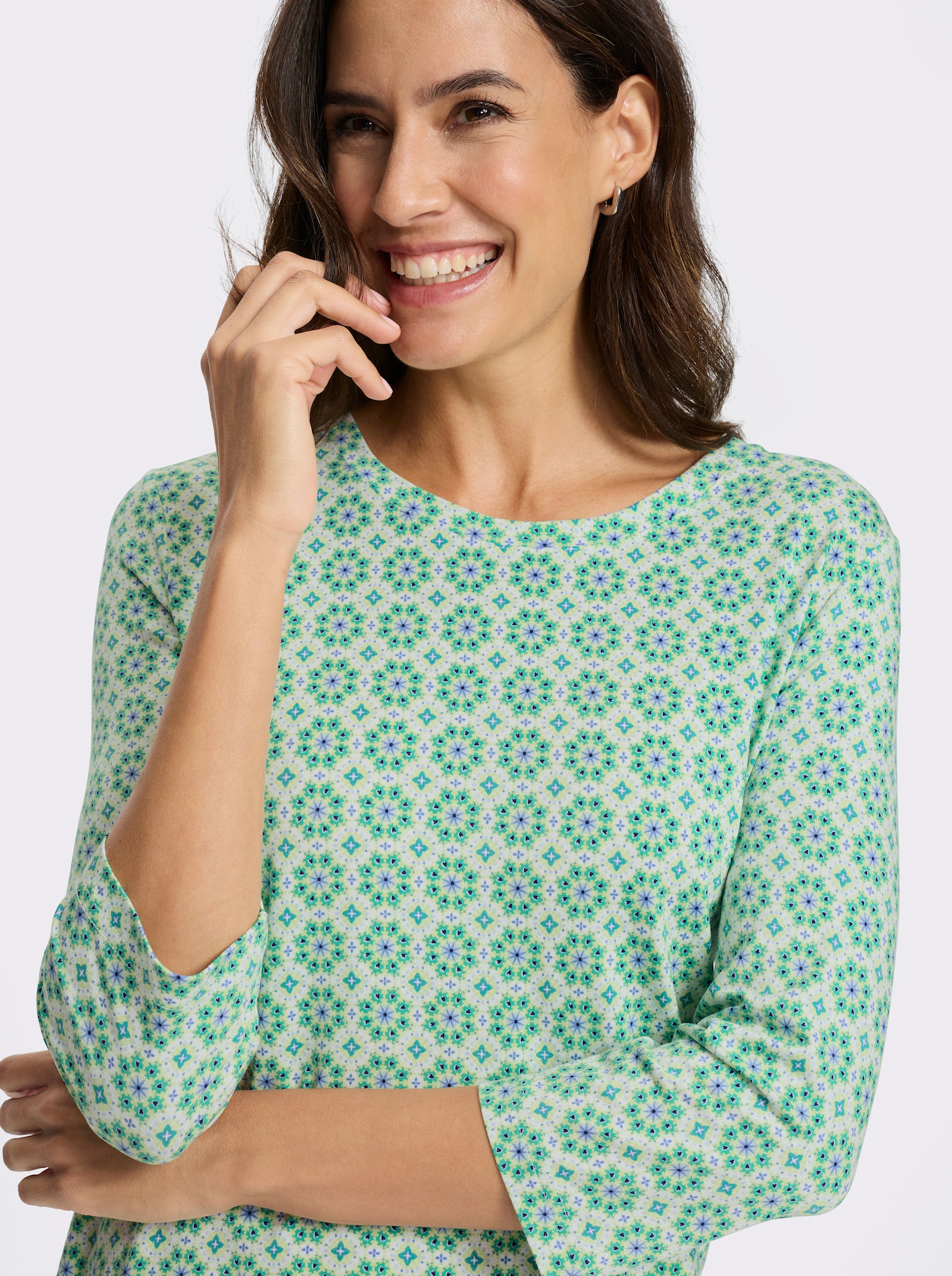 3/4-Arm-Shirt mit Druck allover - weiß-pistazie-bedruckt