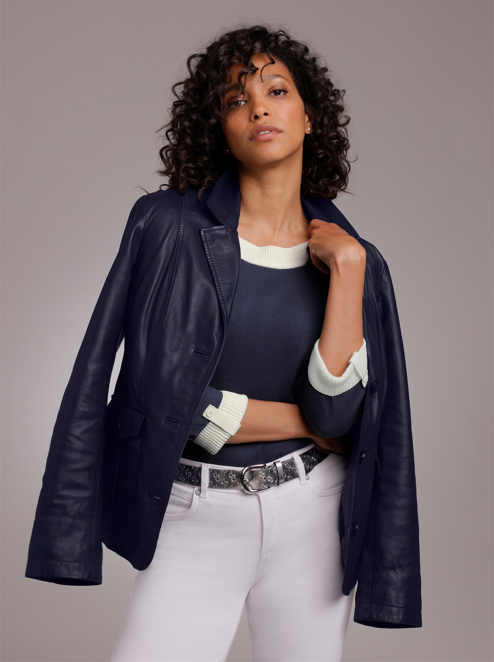 Mainpol Lederblazer aus Lammnappa - marine