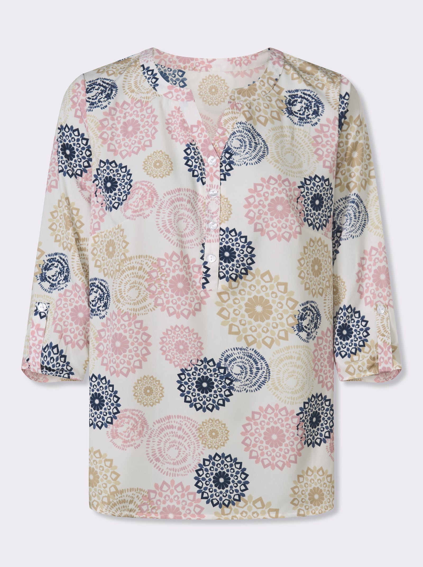 Schlupfbluse mit leicht abgerundetem Saum - ecru-mauve-bedruckt