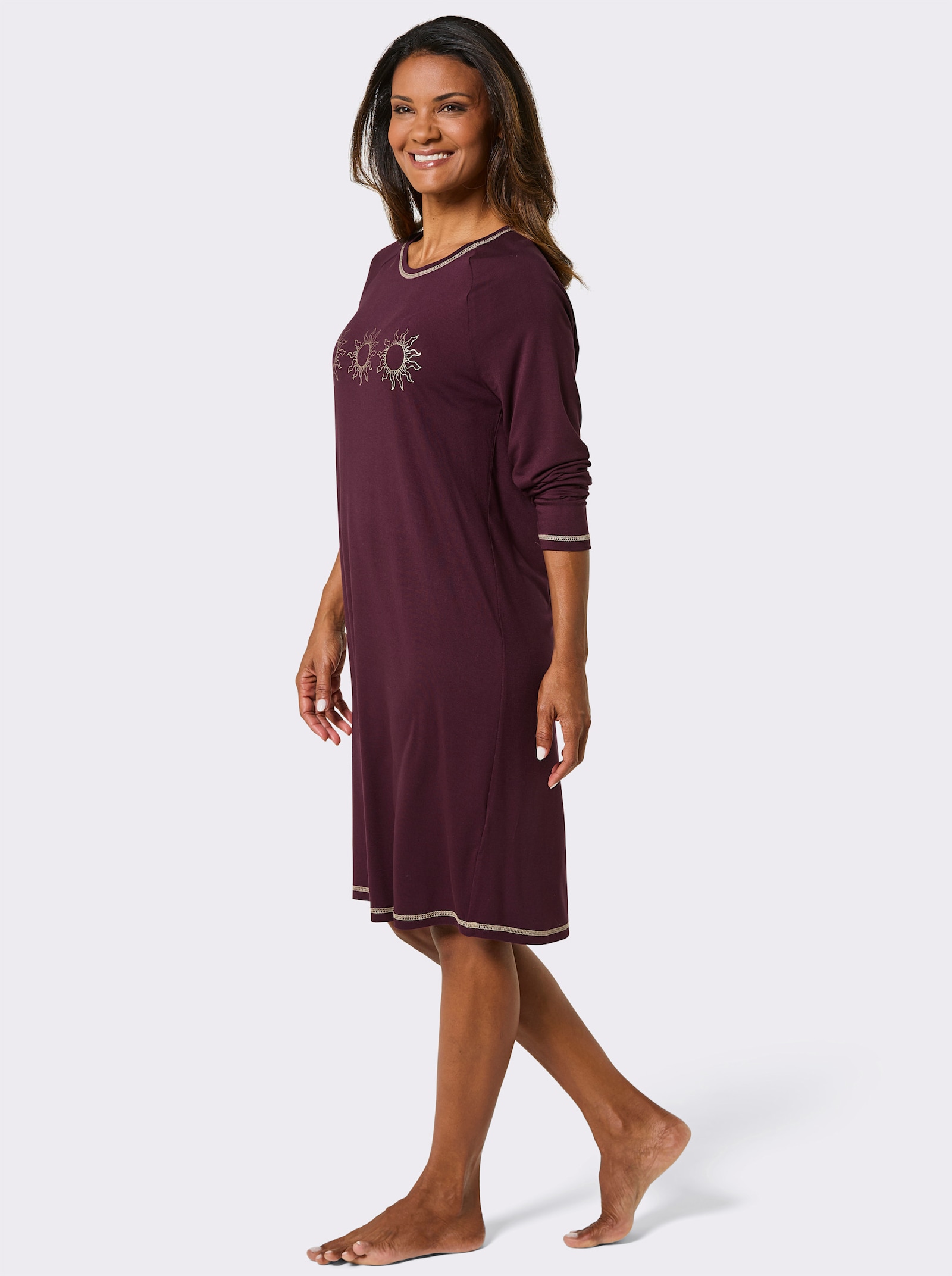 wäschepur Sleepshirt mit Sonnen-Motiven - burgund