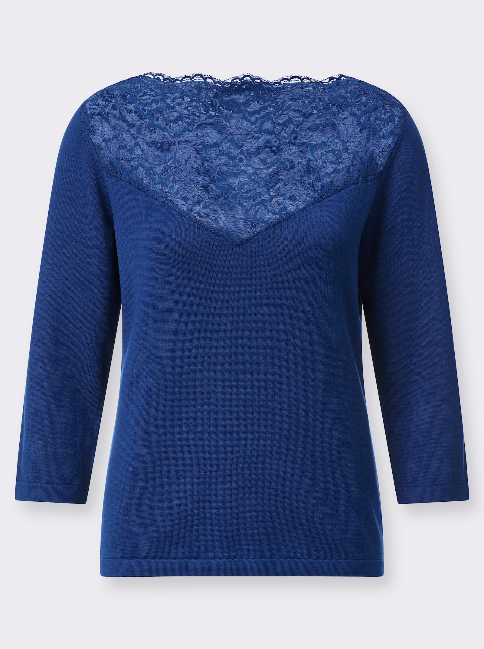 Feinstrickpullover mit U-Boot-Ausschnitt - royalblau