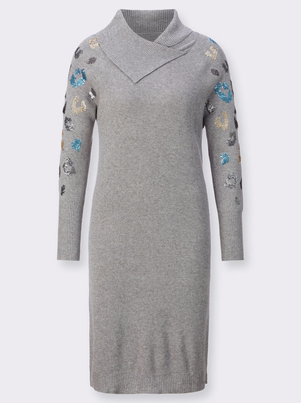 Strickkleid - steingrau-meliert