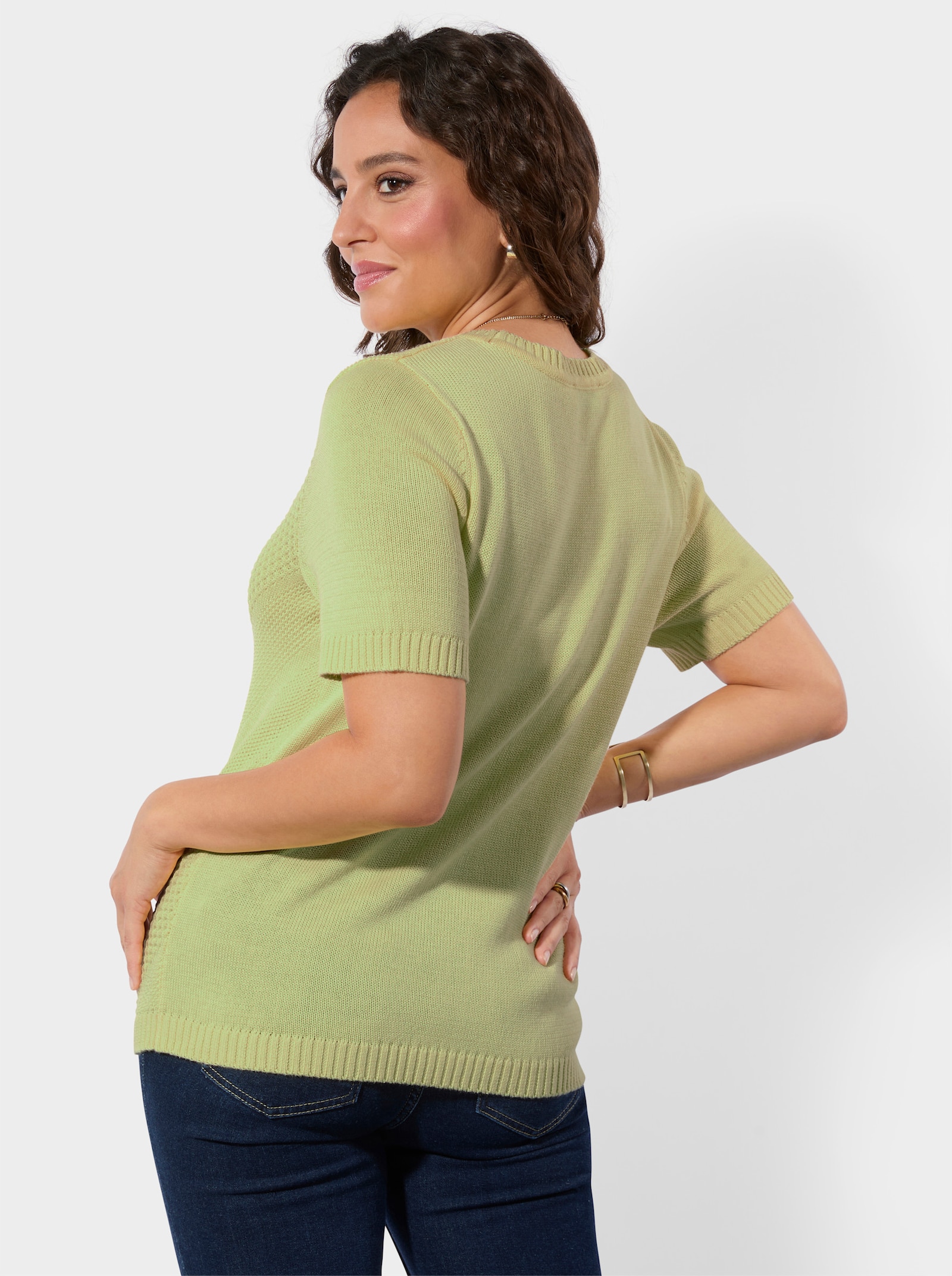 Kurzarmpullover mit Metallstein-Verzierung - lindgrün