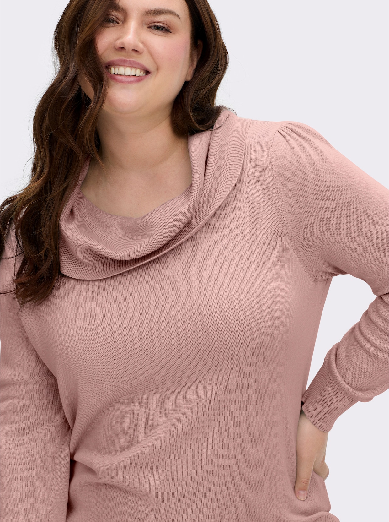 Wasserfallpullover im Baumwoll-Viskose-Mix - rosé