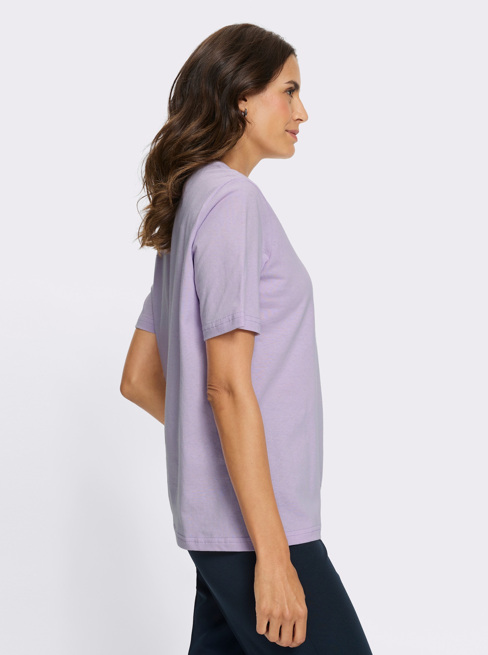 Rundhalsshirt mit platziertem Druck - flieder-bedruckt