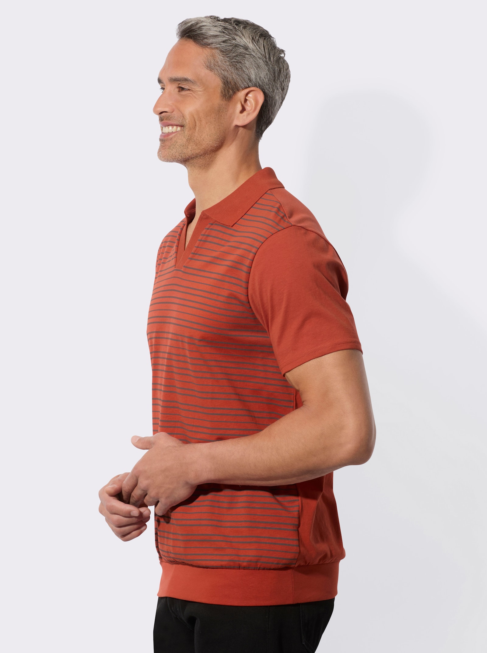 Poloshirt met elastische zoomboord - roestrood/antraciet