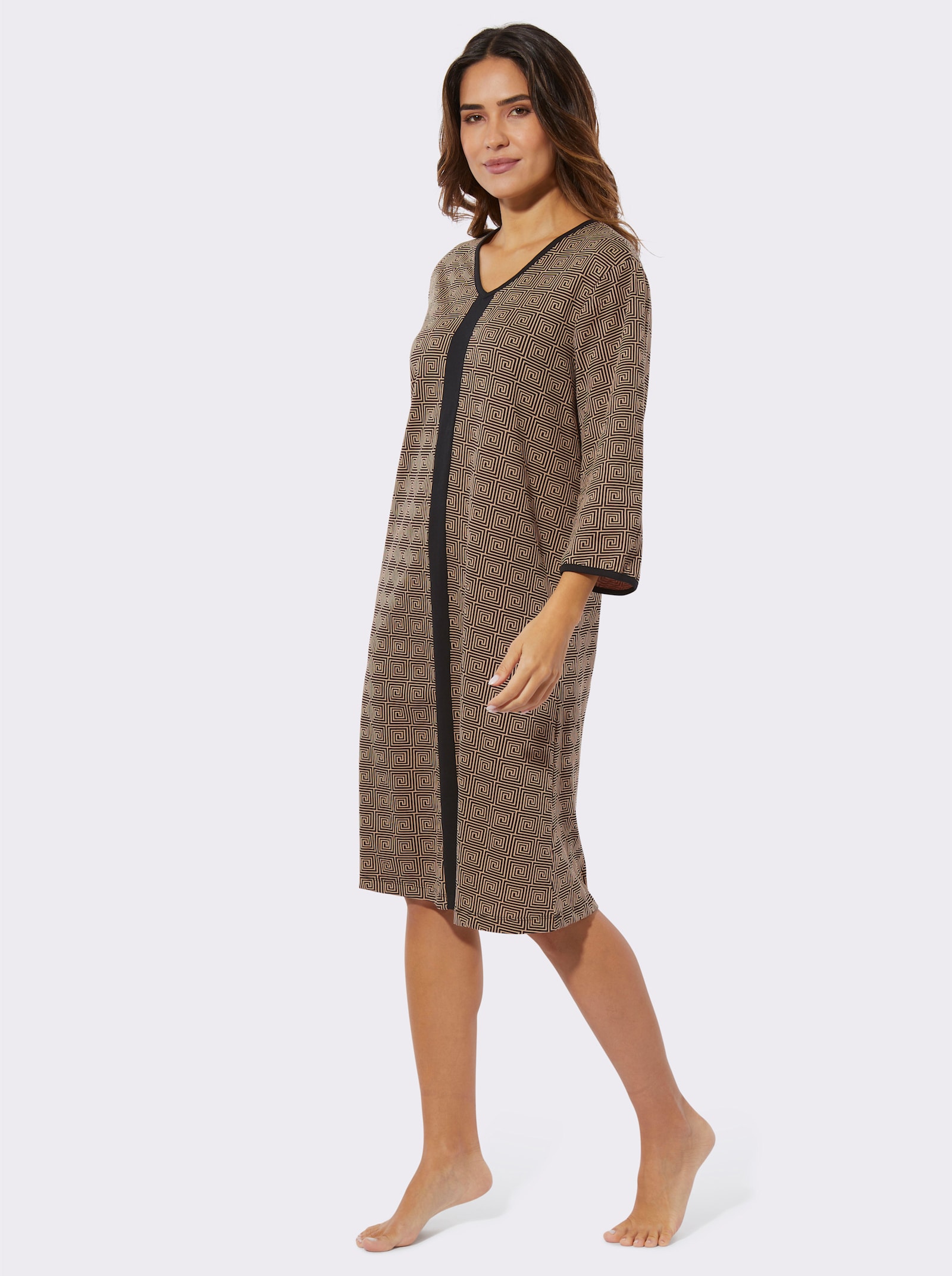 Nachthemd in A-Form - schwarz-camel-bedruckt