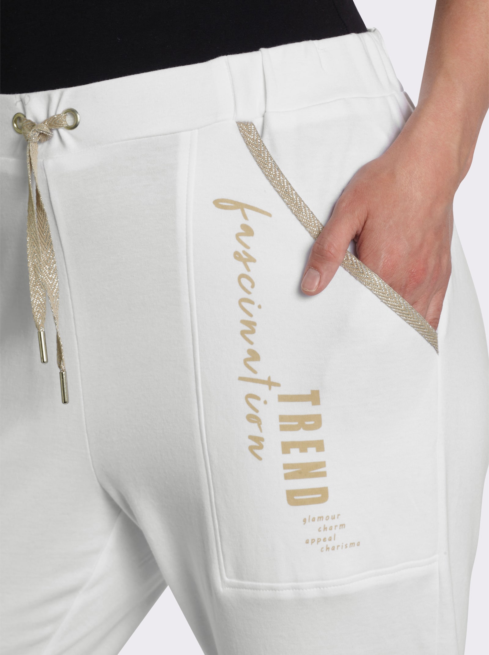 Sweathose mit gerippten Bündchen - weiß-beige