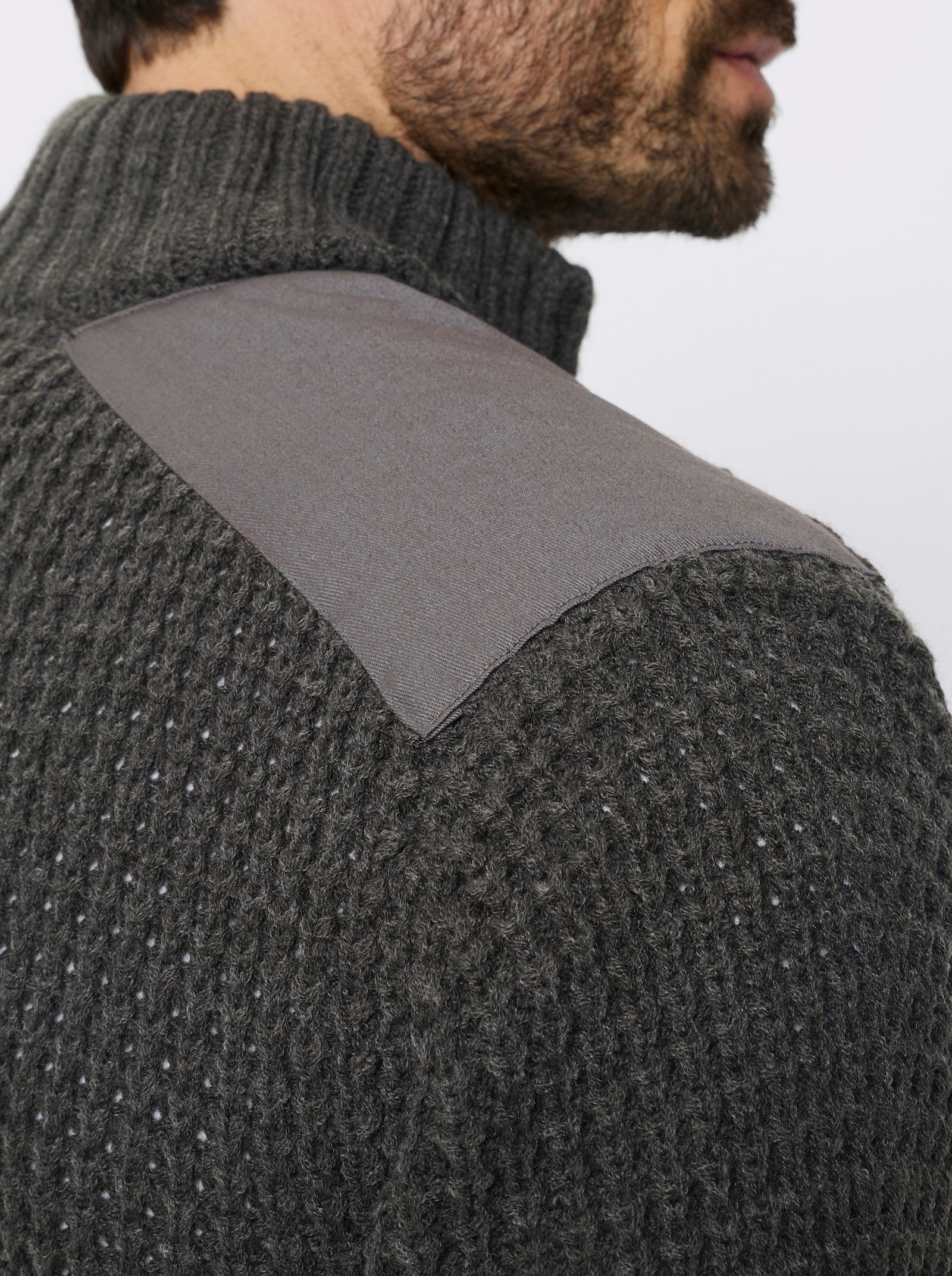 Marco Donati Langarm-Pullover mit gewebten Besätzen - graphit-meliert