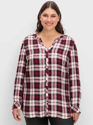 sheego Geruite blouse met opstroopbare mouwen - wijnrood geruit