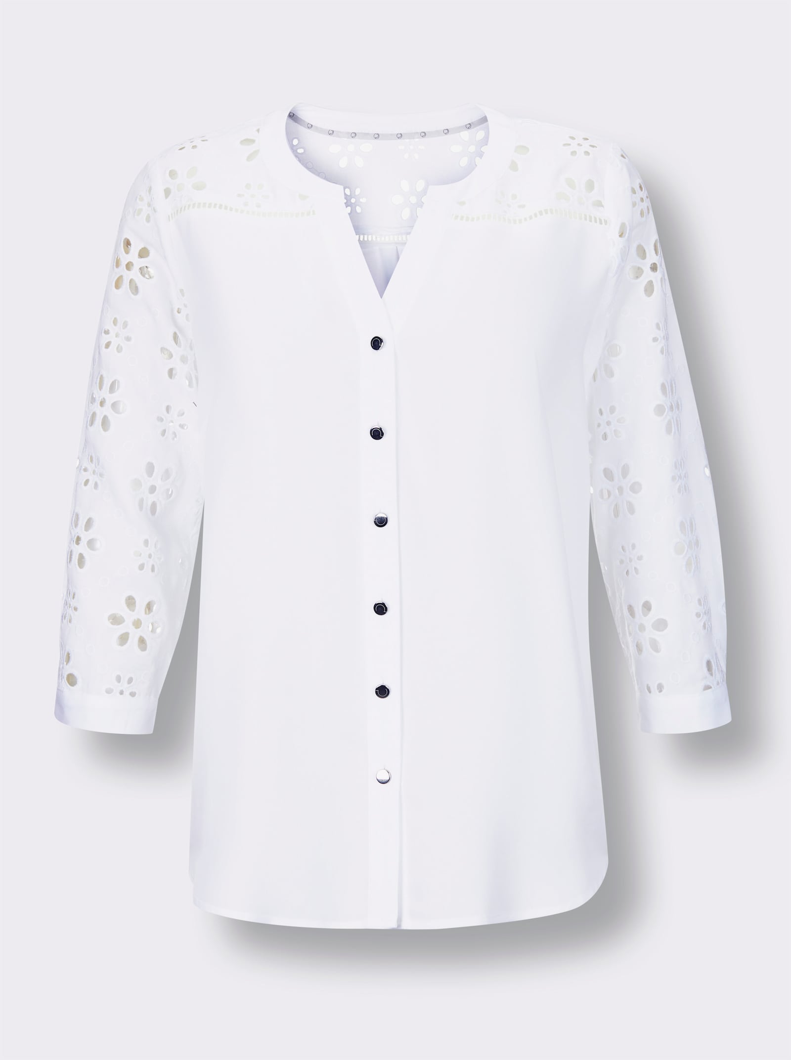 CREATION L PREMIUM Klassische Bluse mit attraktiver Lochstickerei - weiß