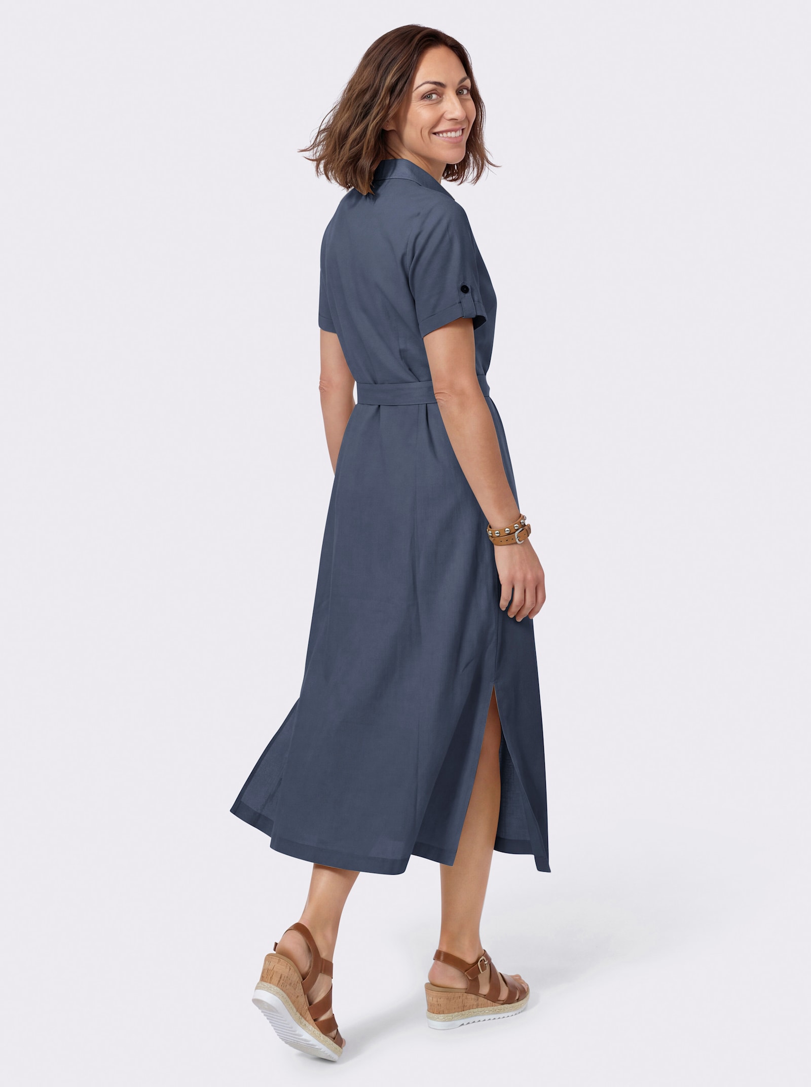 Hemdblusenkleid mit Bindegürtel - rauchblau