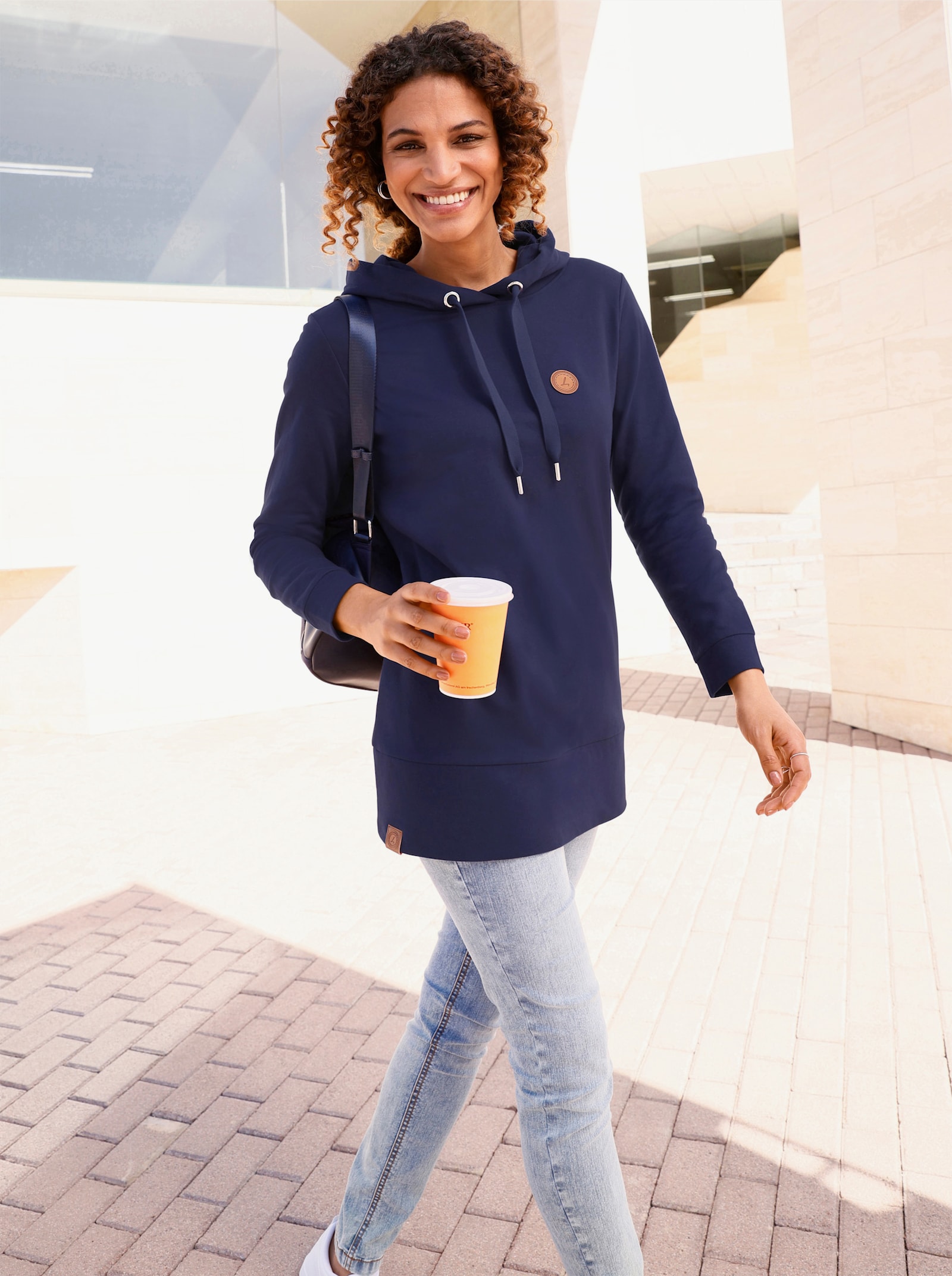 Longsweatshirt mit Kapuze - marine