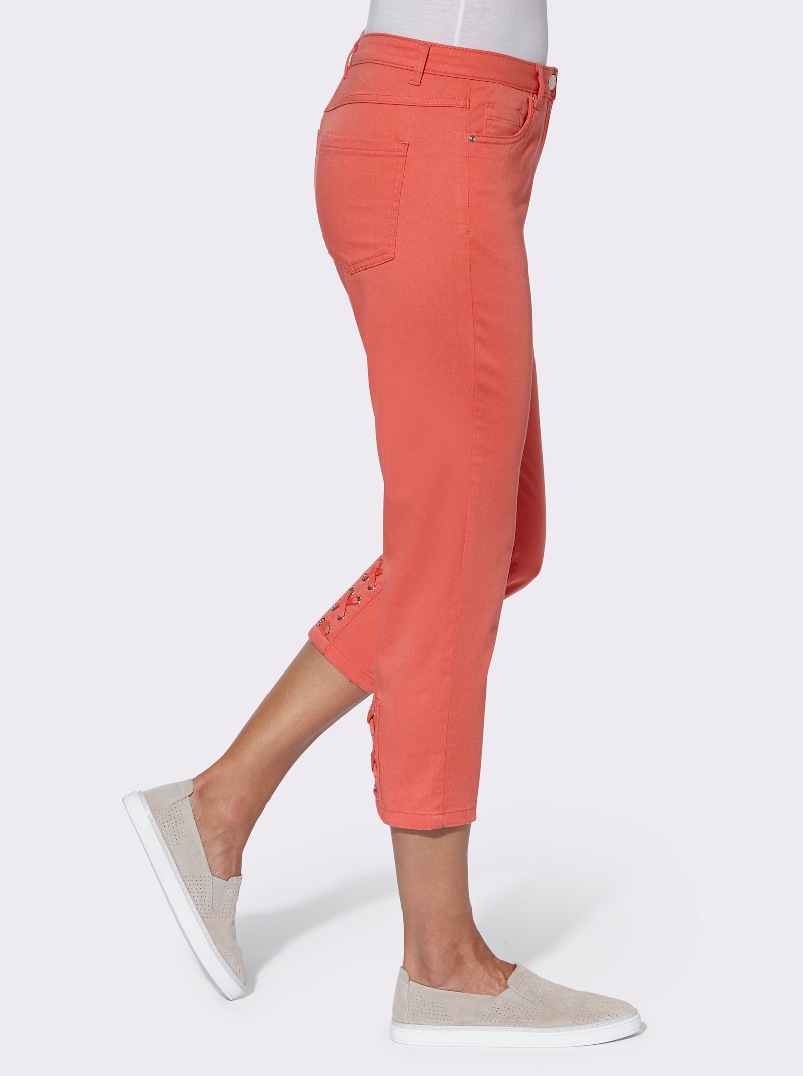 3/4-Jeans mit Bändchen-Verzierung - koralle