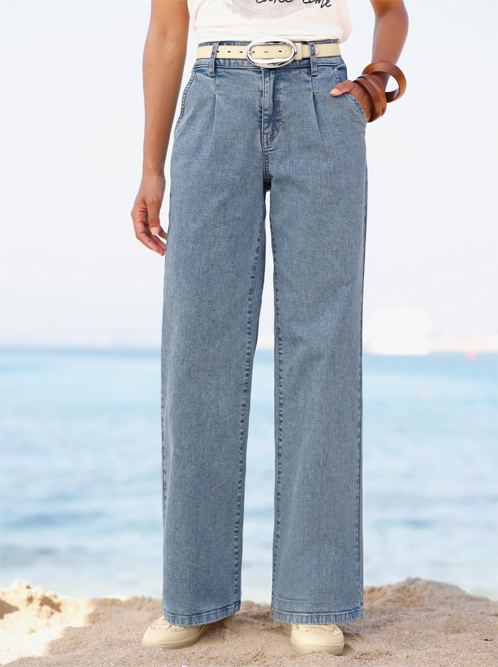 heine Jeans mit weitem Bein - blue-bleached