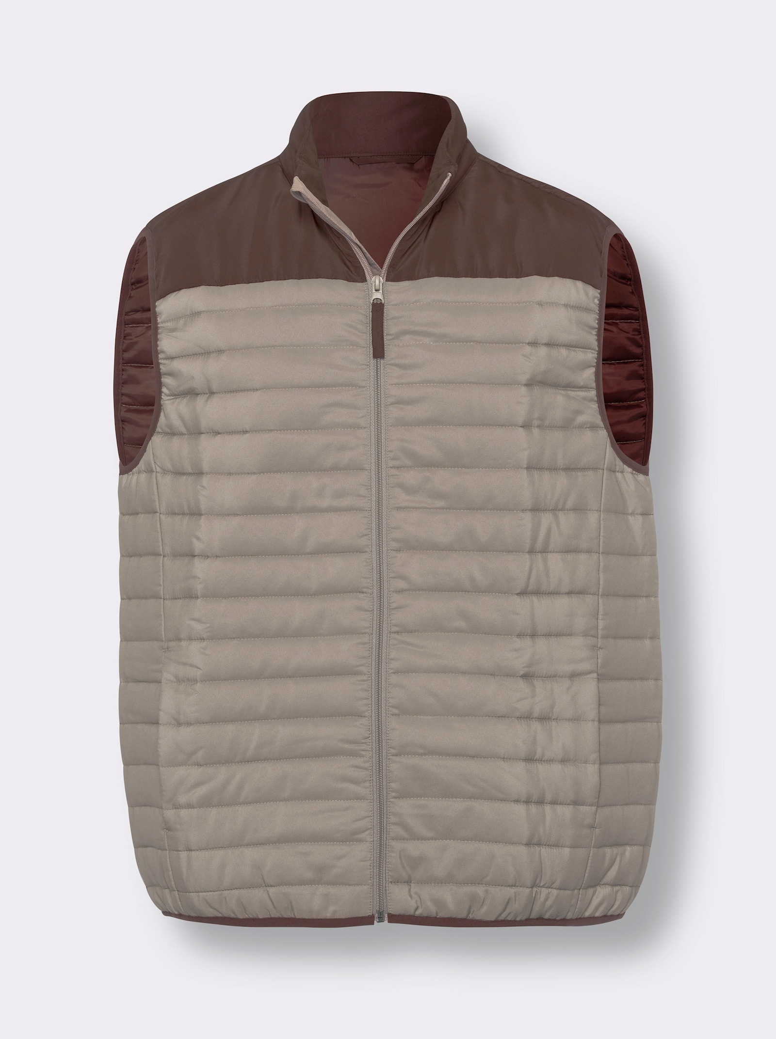 Bodywarmer met contrasten - chocolade/sesam