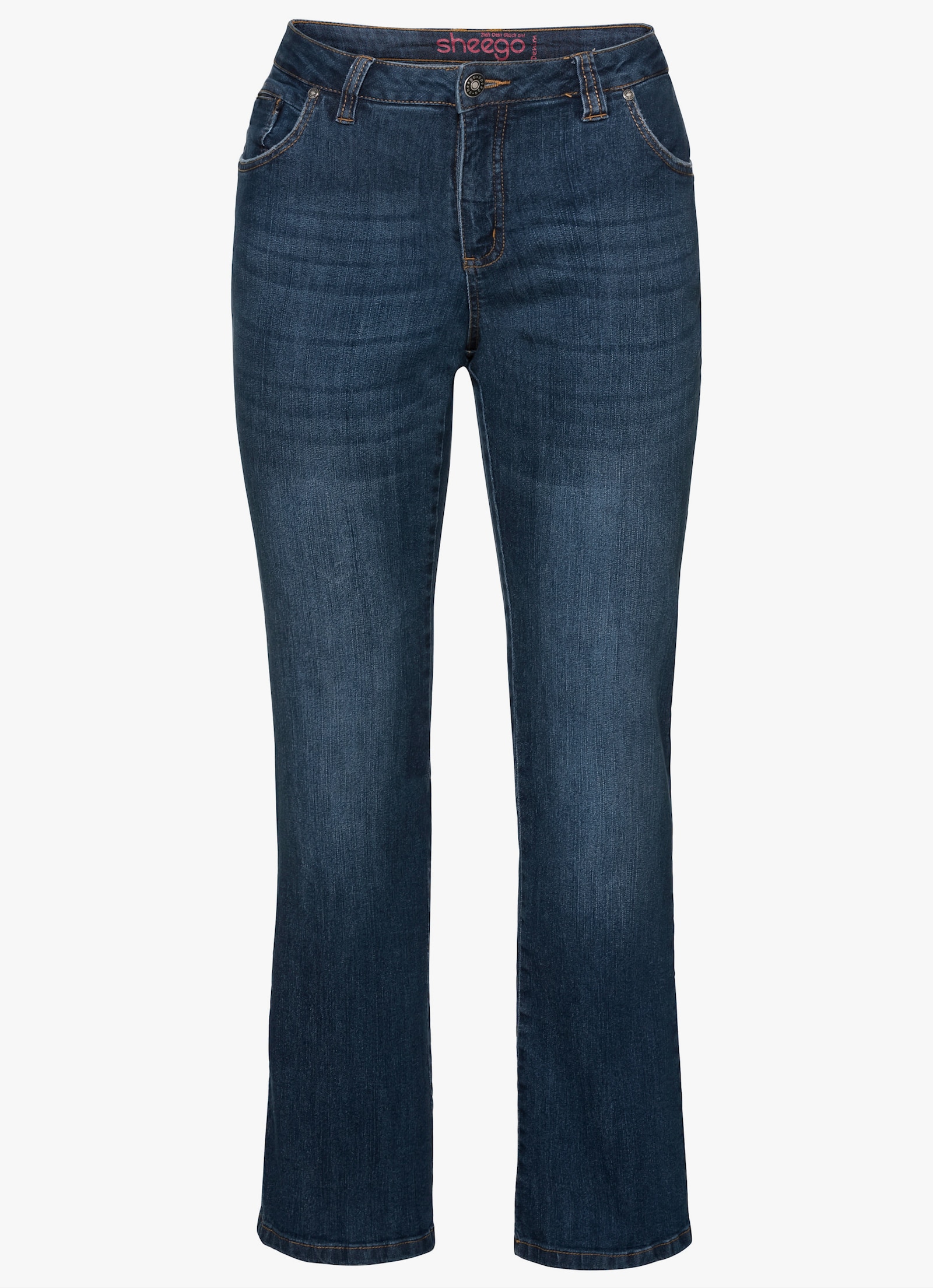 sheego Bootcut-Jeans mit Used-Effekten - dark blue denim