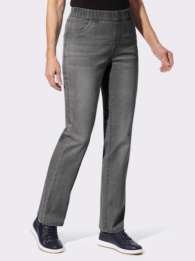 Navlékací džíny s rovnými nohavicemi - antracitová-šedá-denim