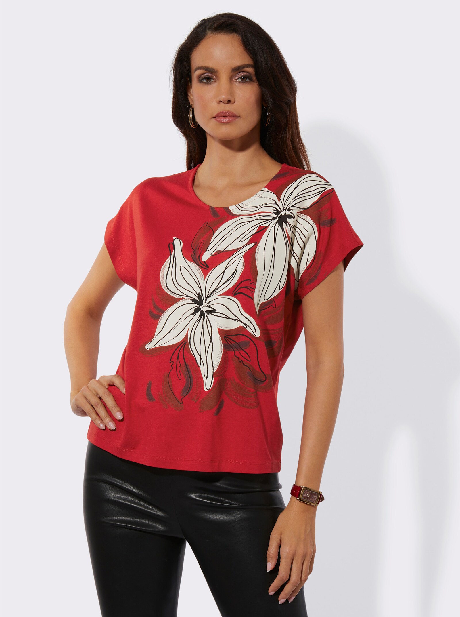  Print-Shirt in Stretch-Qualität - rot-champagner-bedruckt