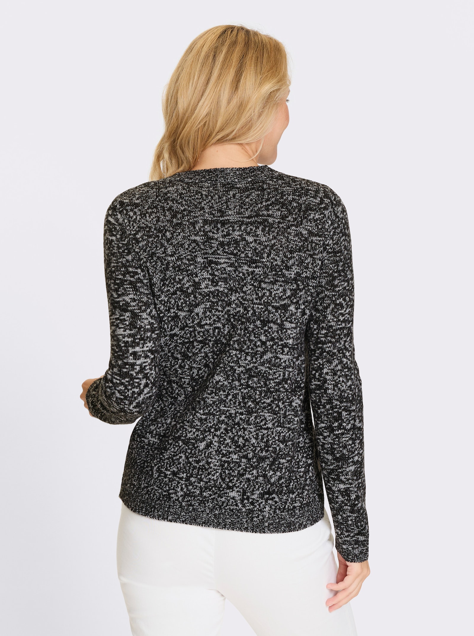 Svetr s dlouhým rukávem a proužkovaným vzorem - černá-bílá-vzor