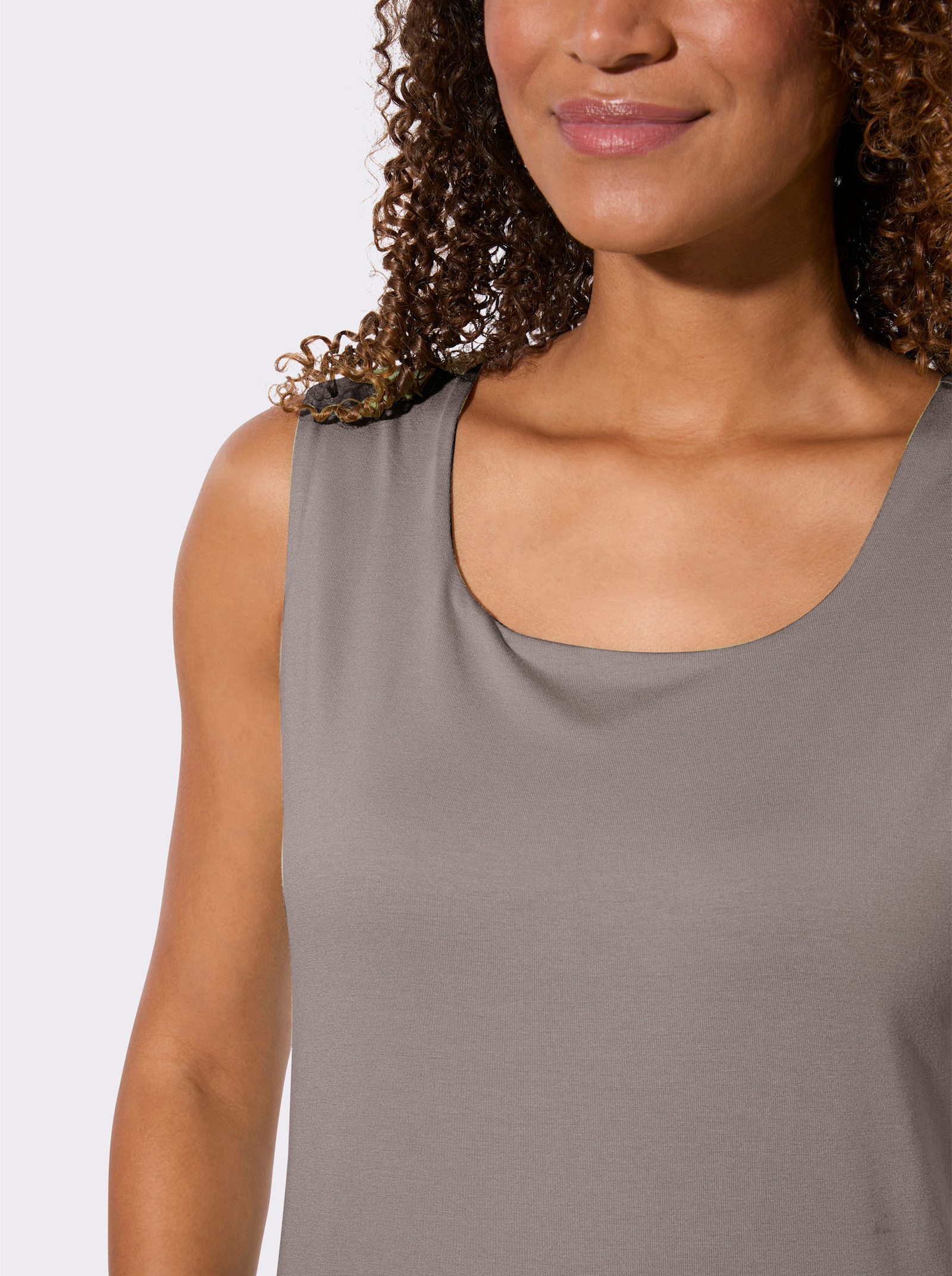 Shirttop mit Karree-Ausschnitt - taupe
