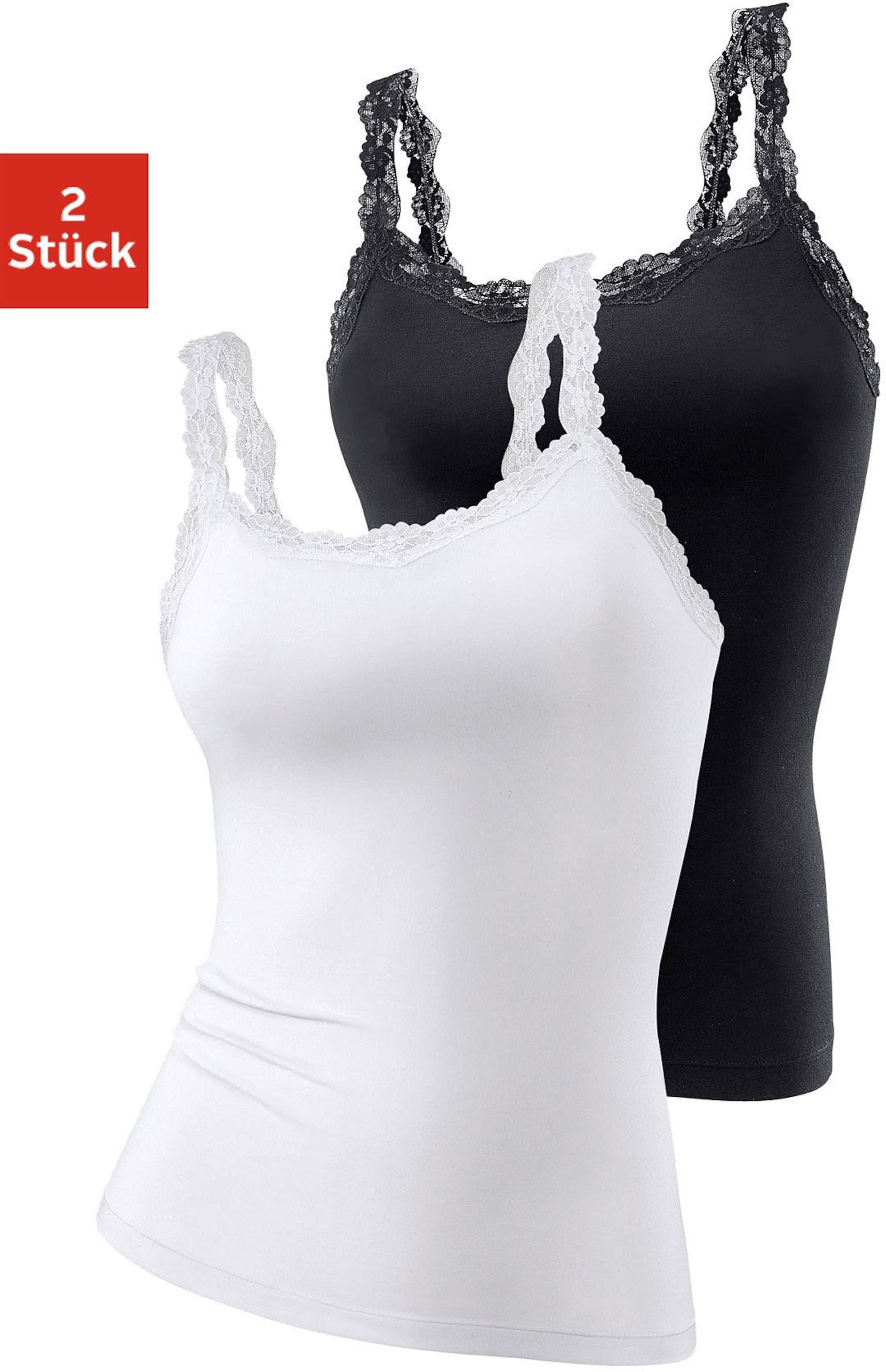 LASCANA Unterhemd günstig Kaufen-Unterhemd in weiß, schwarz von LASCANA. Unterhemd in weiß, schwarz von LASCANA <![CDATA[Wäscheserie. In hochwertiger Baumwoll-Stretch-Qualität. Top mit elastischen, weichen Spitzen-Details an Ausschnitt und Trägern. Länge ca. 61 cm. Aus 95% 