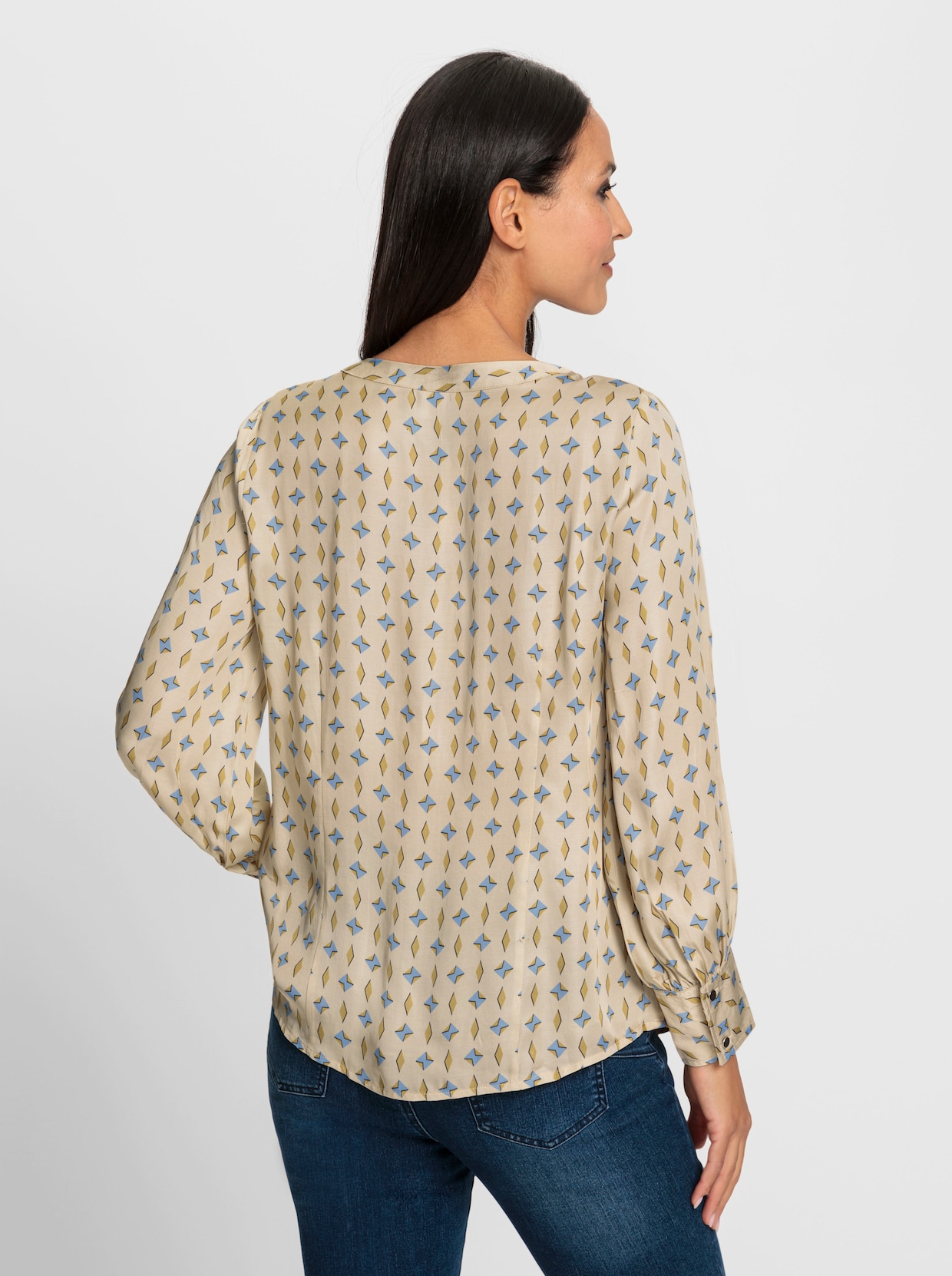 heine Druckbluse - sand-bleu-bedruckt