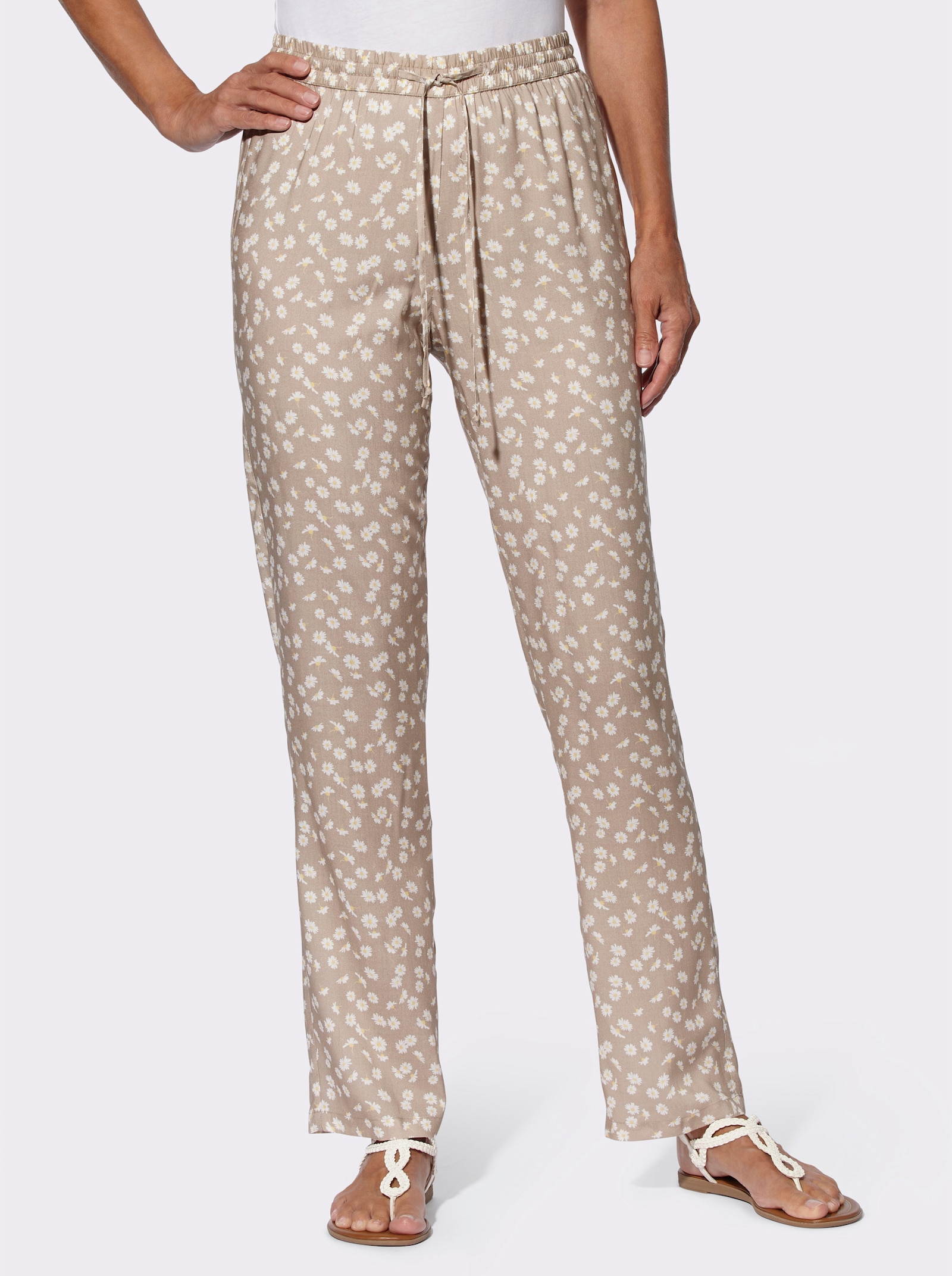 Schlupfhose im Blümchen-Dessin - beige-weiss-bedruckt