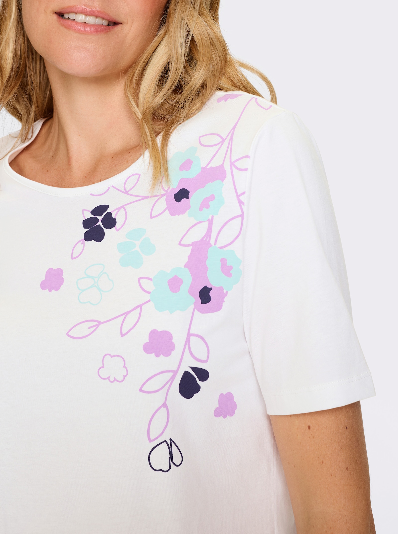 Kurzarmshirt aus reiner Baumwolle - weiss-orchidee