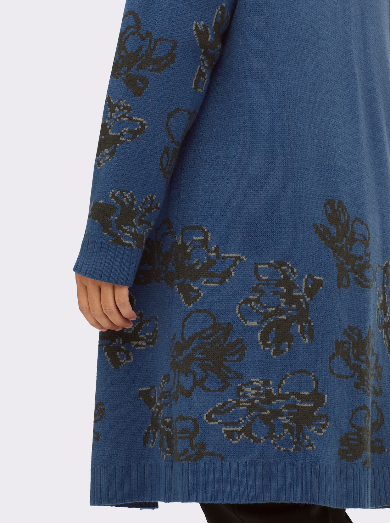 sheego Veste en tricot jacquard - bleu jean-graphite à motifs