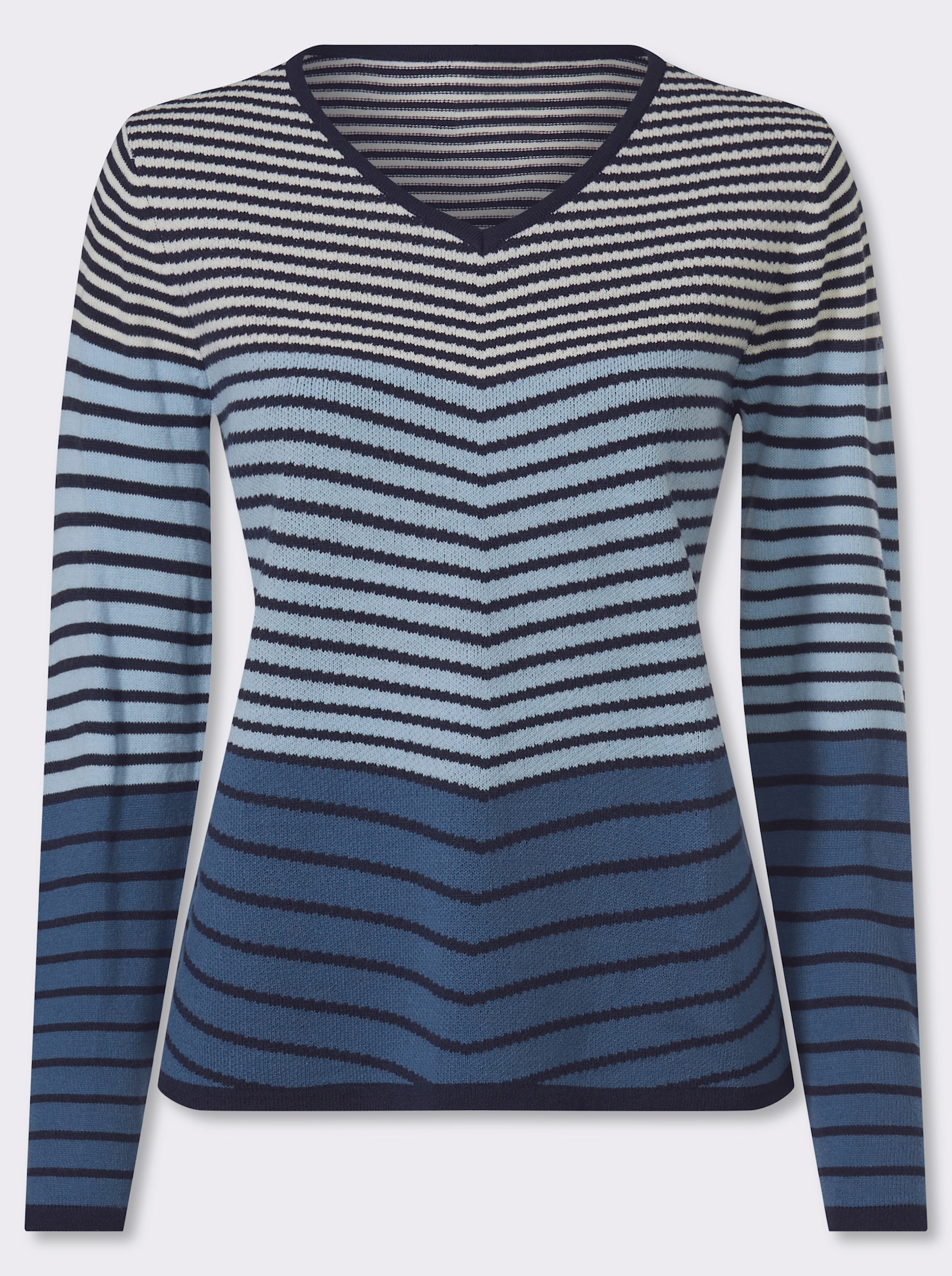 Langarm-Pullover mit Ringel-Muster, Jacquard - jeansblau-marine-geringelt