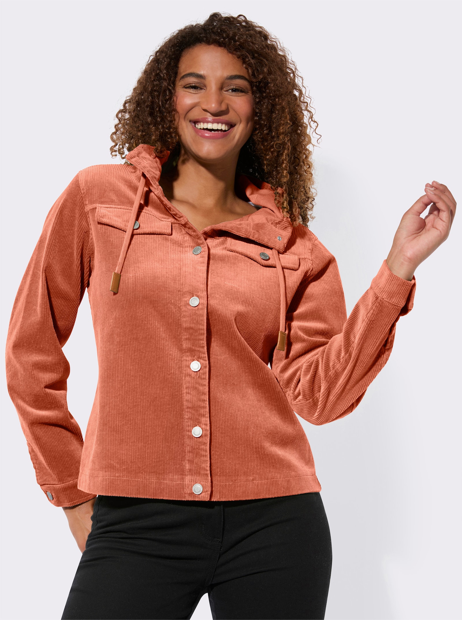Cordjacke mit Kapuze - papaya