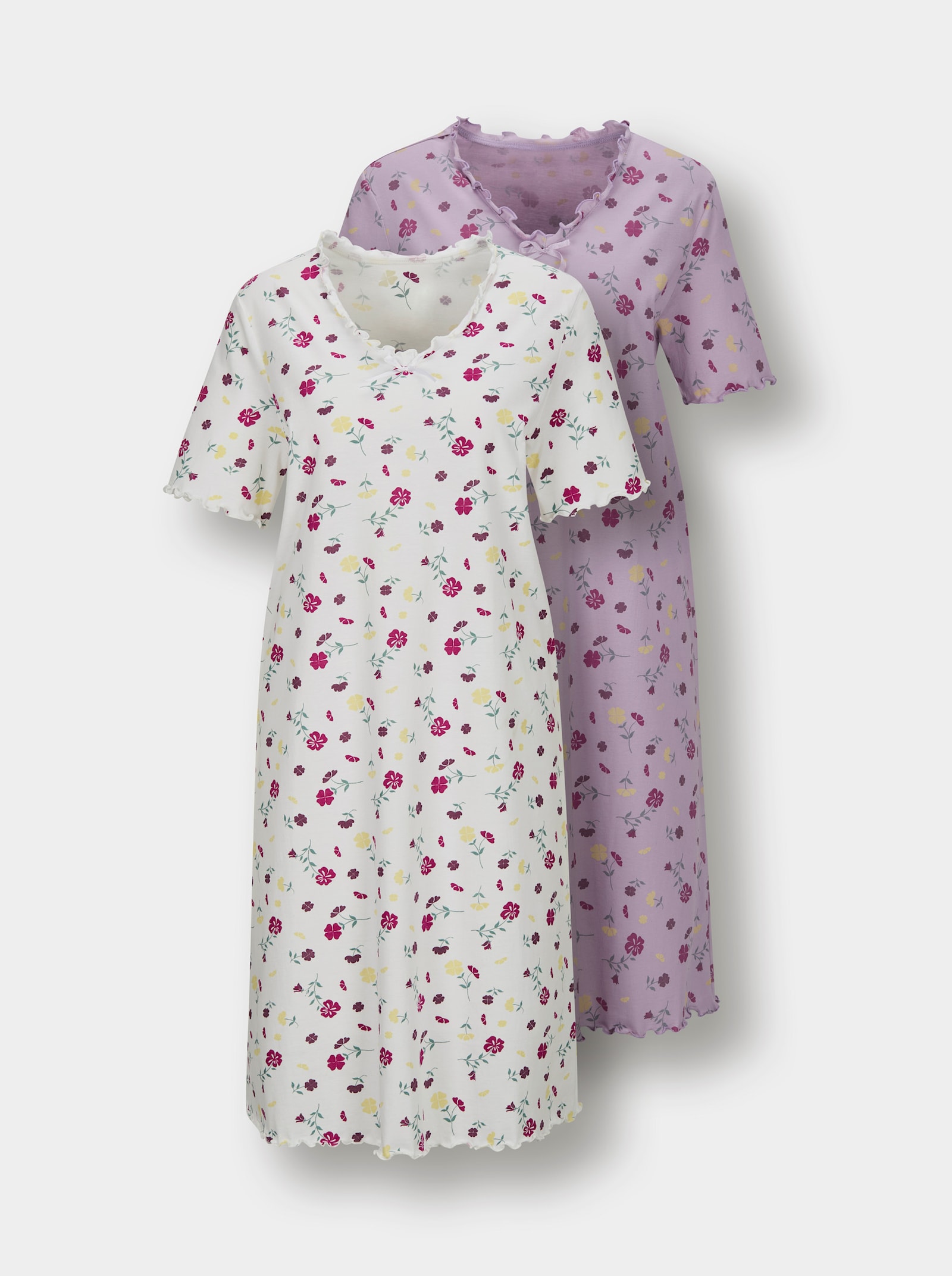 wäschepur Nachthemden - weiß-zitrone-bedruckt + flieder-zitrone-bedruckt
