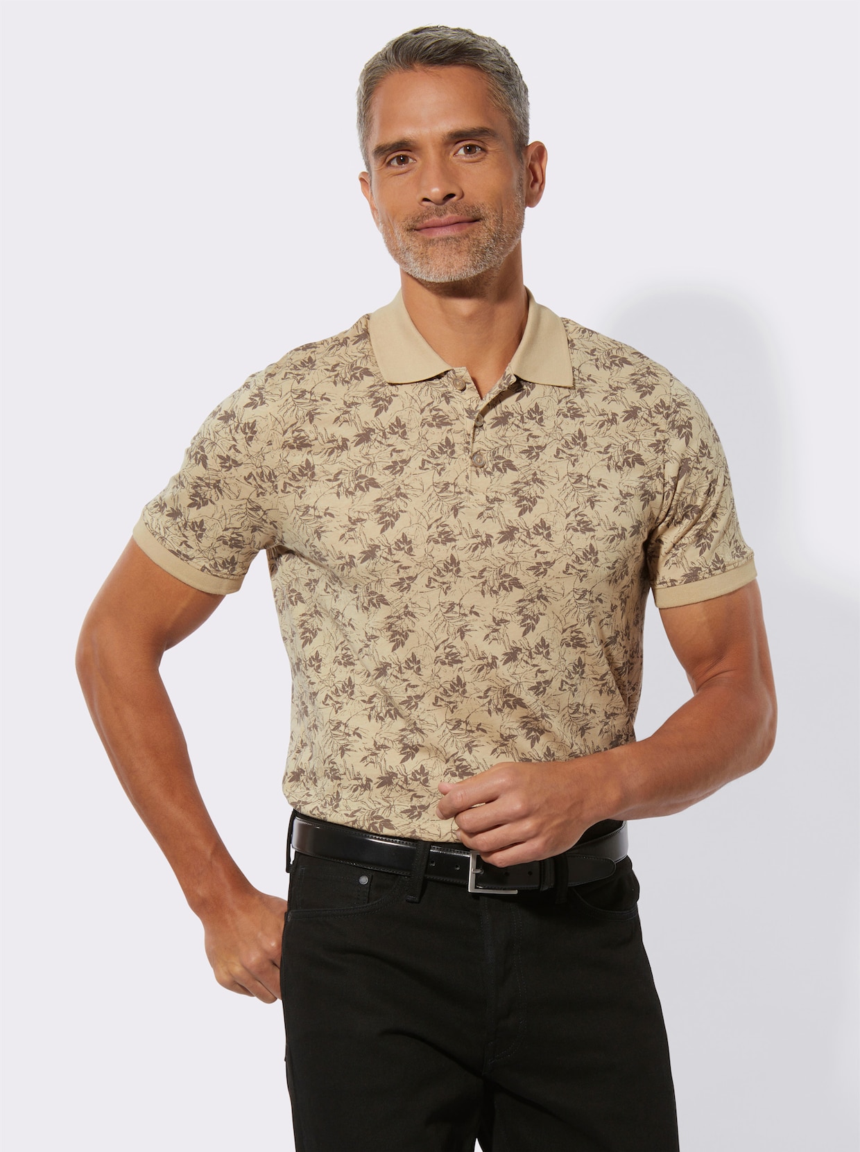 Poloshirt - sand-dunkeltaupe-bedruckt