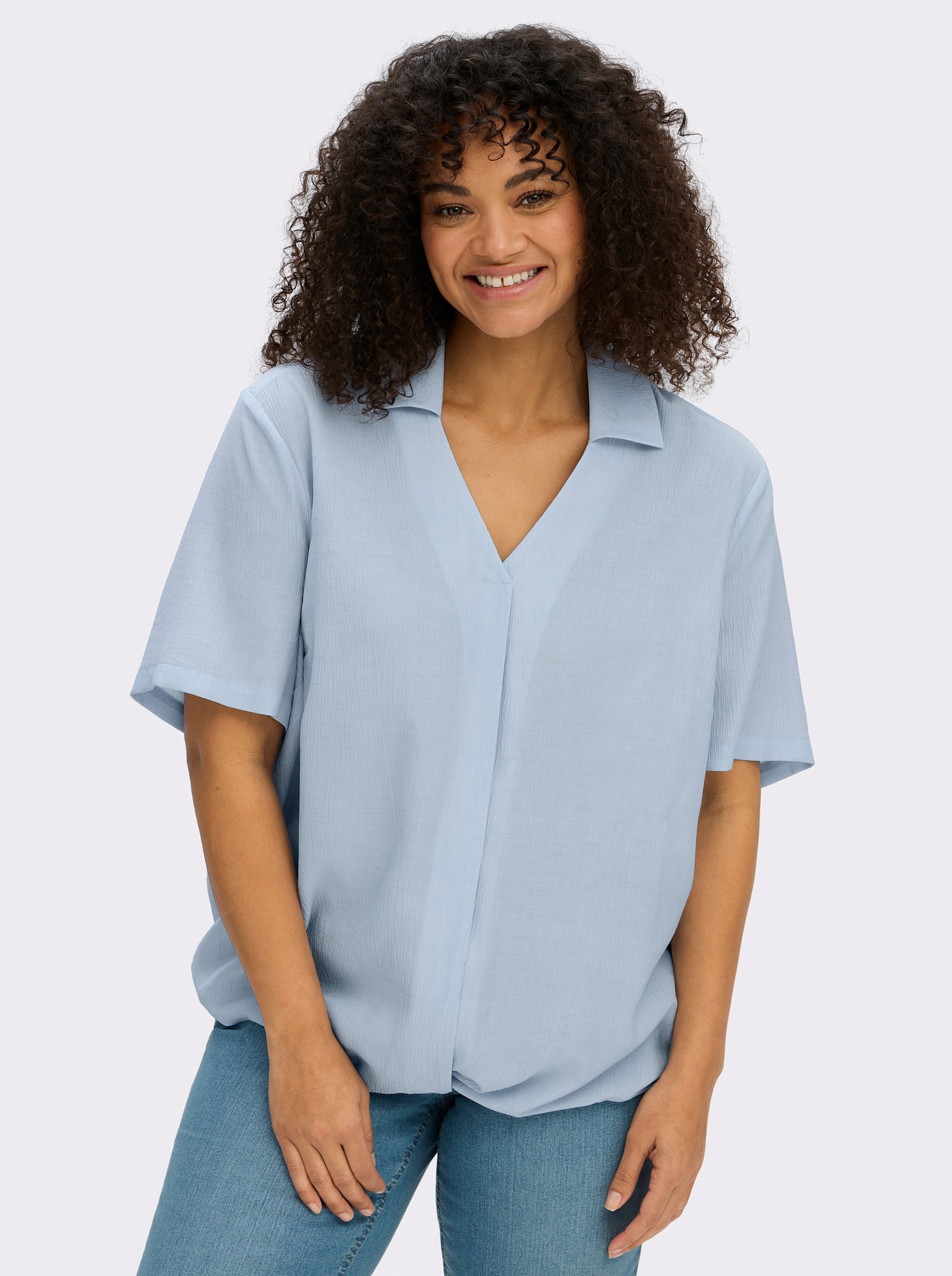 sheego Tunika mit raffiniertem Bund - hellblau