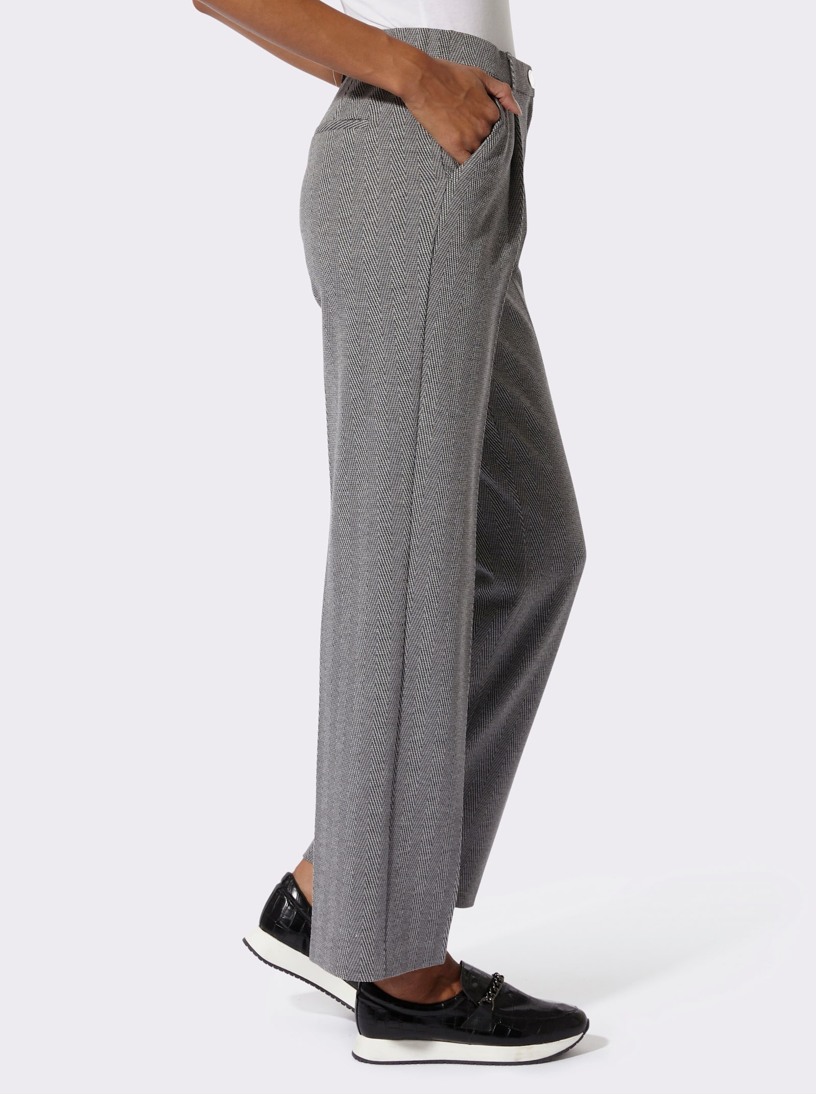 Jerseyhose mit modisch weiten Beinen - grau-anthrazit-gemustert