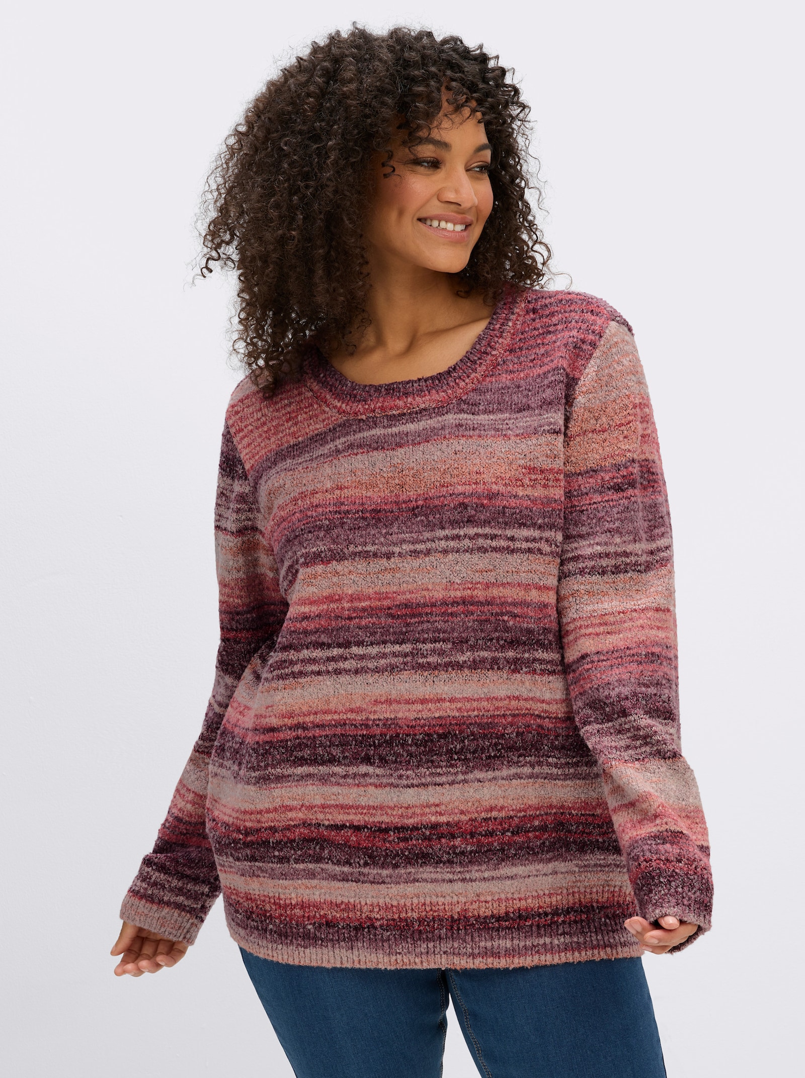sheego by Joe Browns Streifenpullover aus Bouclégarn - kirsche-bordeaux